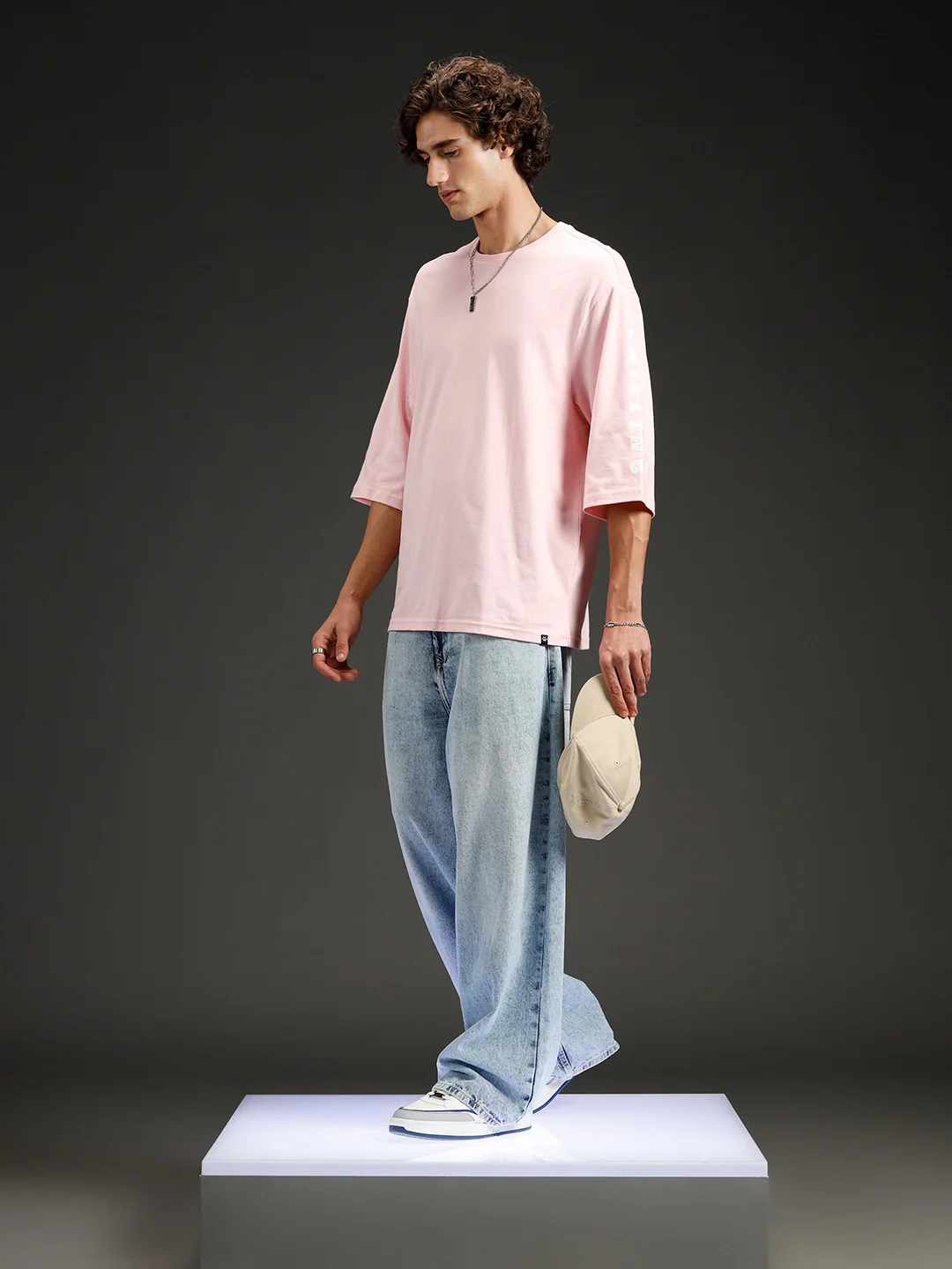 Men's Oversized Placement Print T-shirt | Pink - Image 2