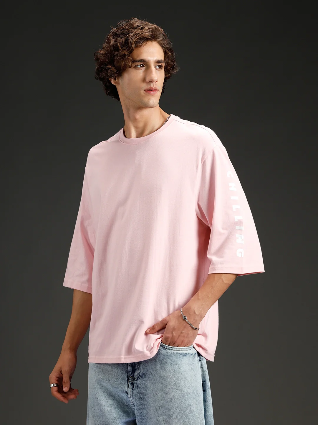 Men's Oversized Placement Print T-shirt | Pink - Image 4