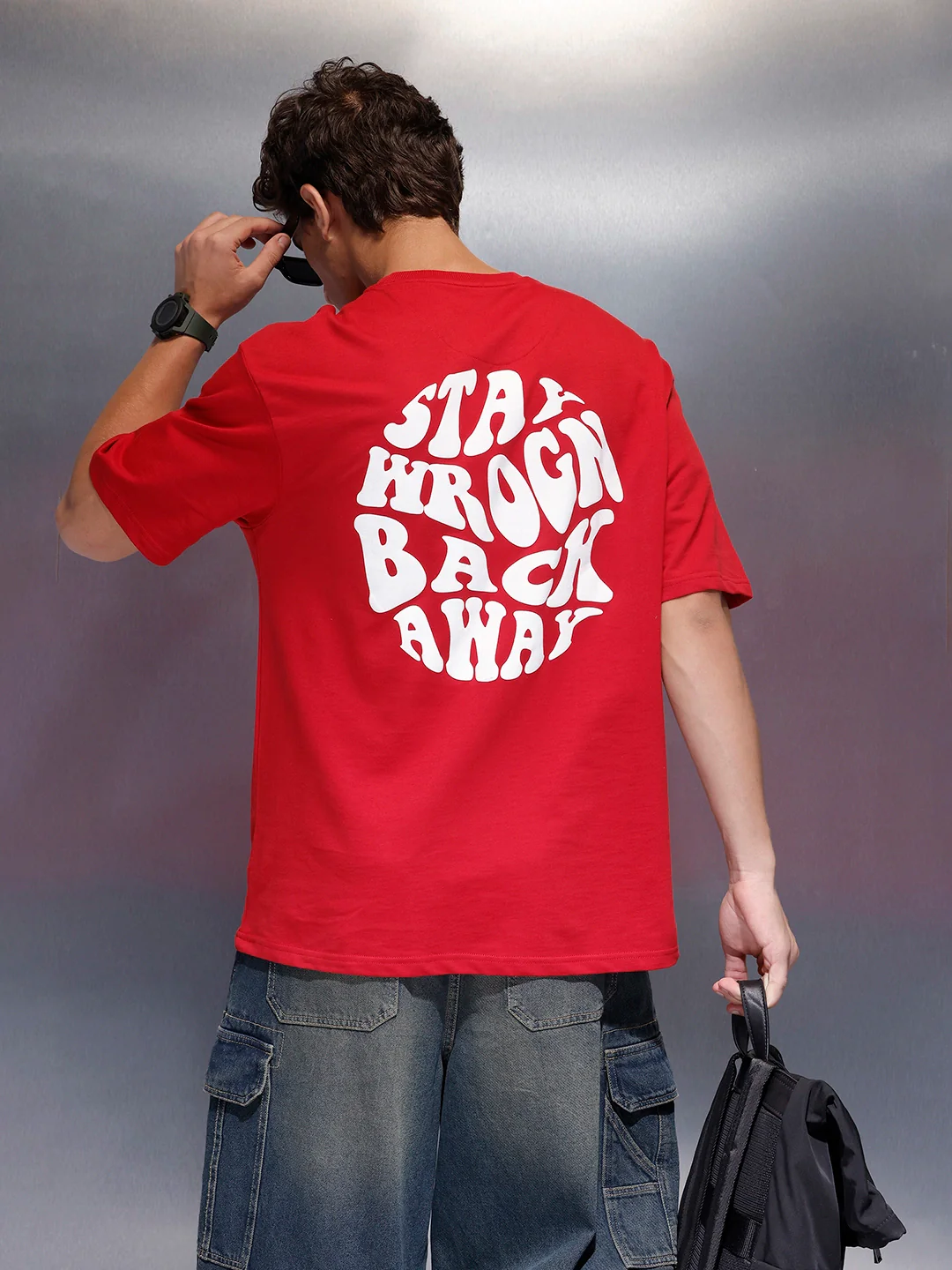Men's Oversized Tee With Graphic  |  Red - Image 2