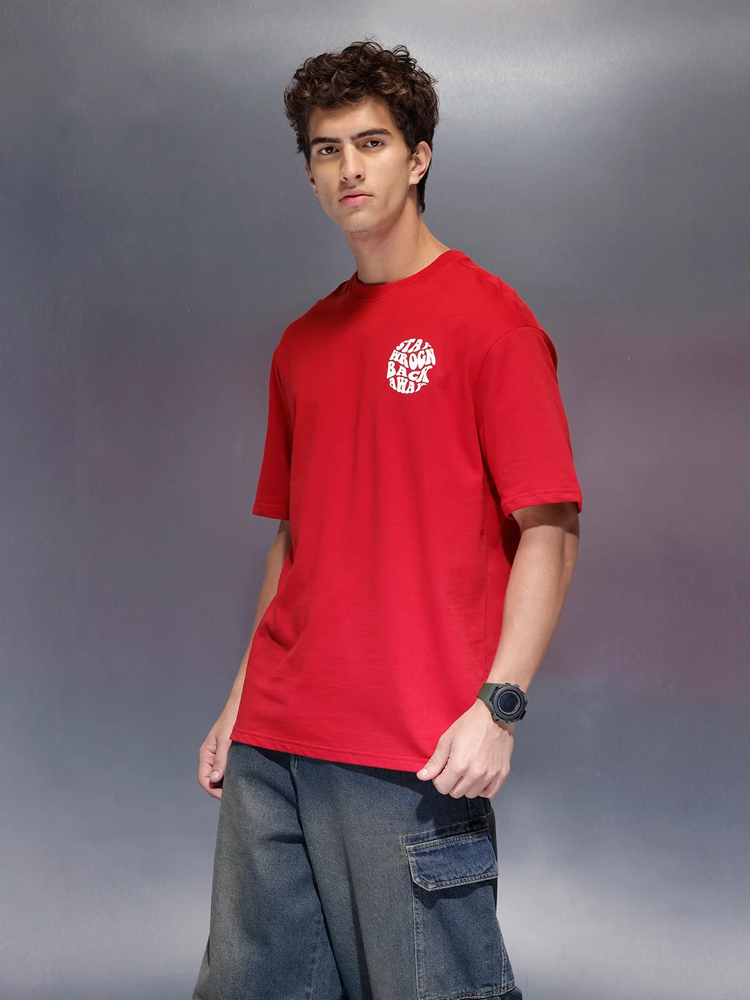 Men's Oversized Tee With Graphic  |  Red - Image 5