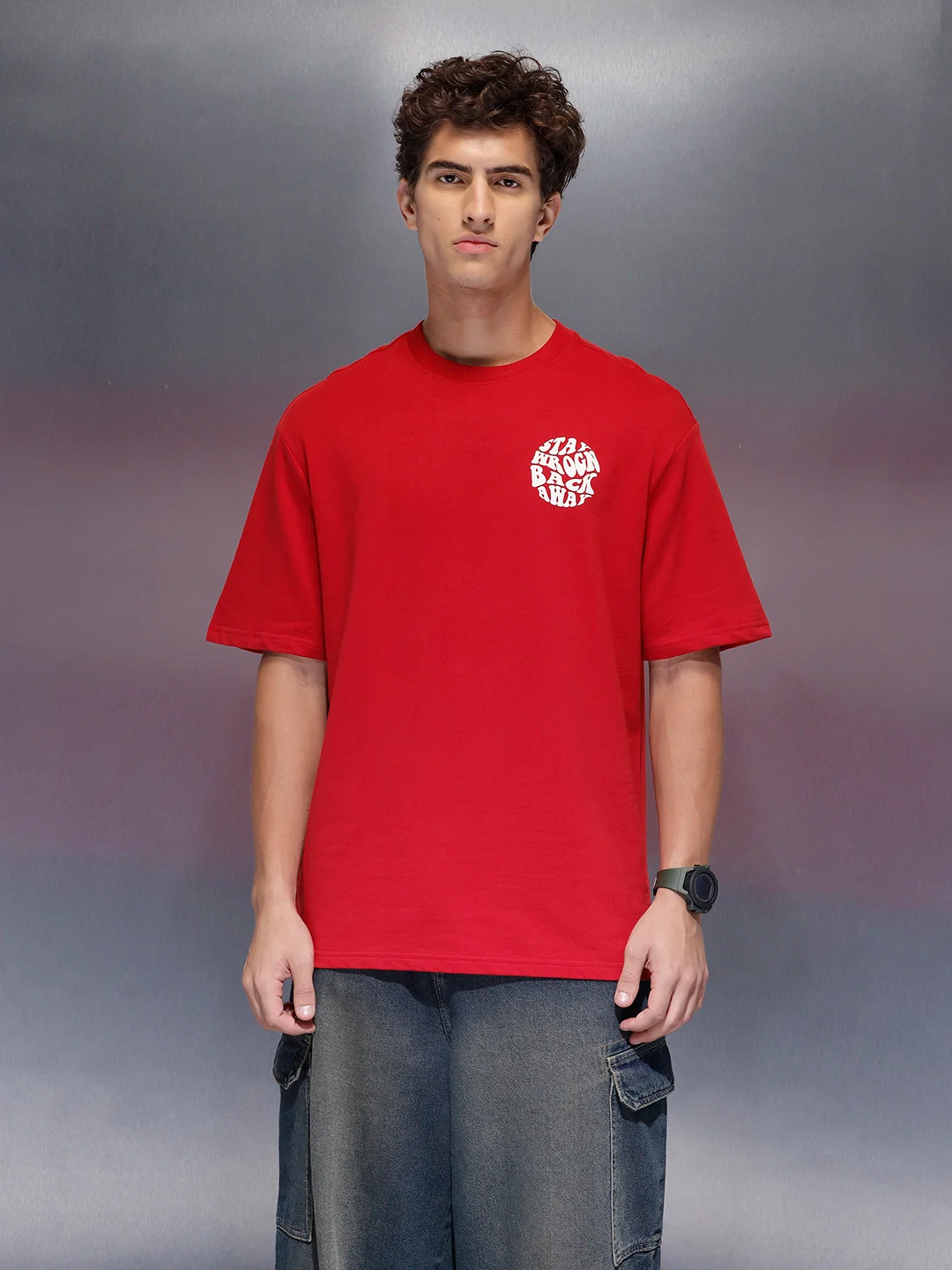 Men's Oversized Tee With Graphic  |  Red - Image 7