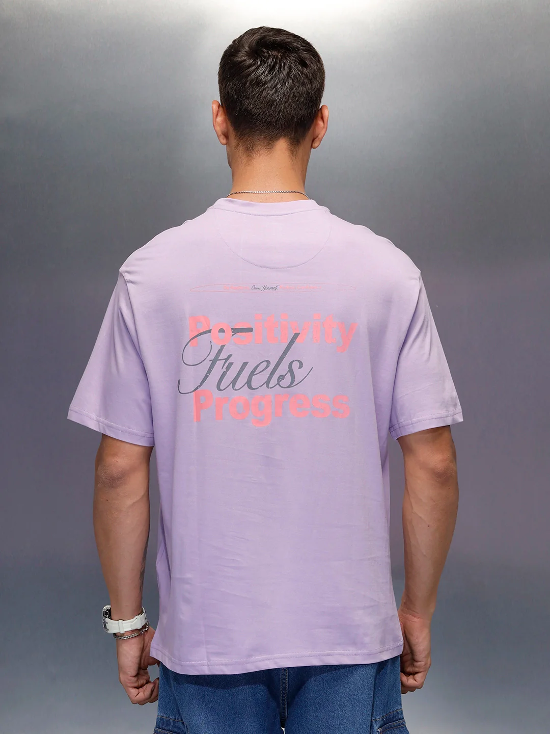 Men's oversized tshirt with graphic print on back  | Purple - Image 3