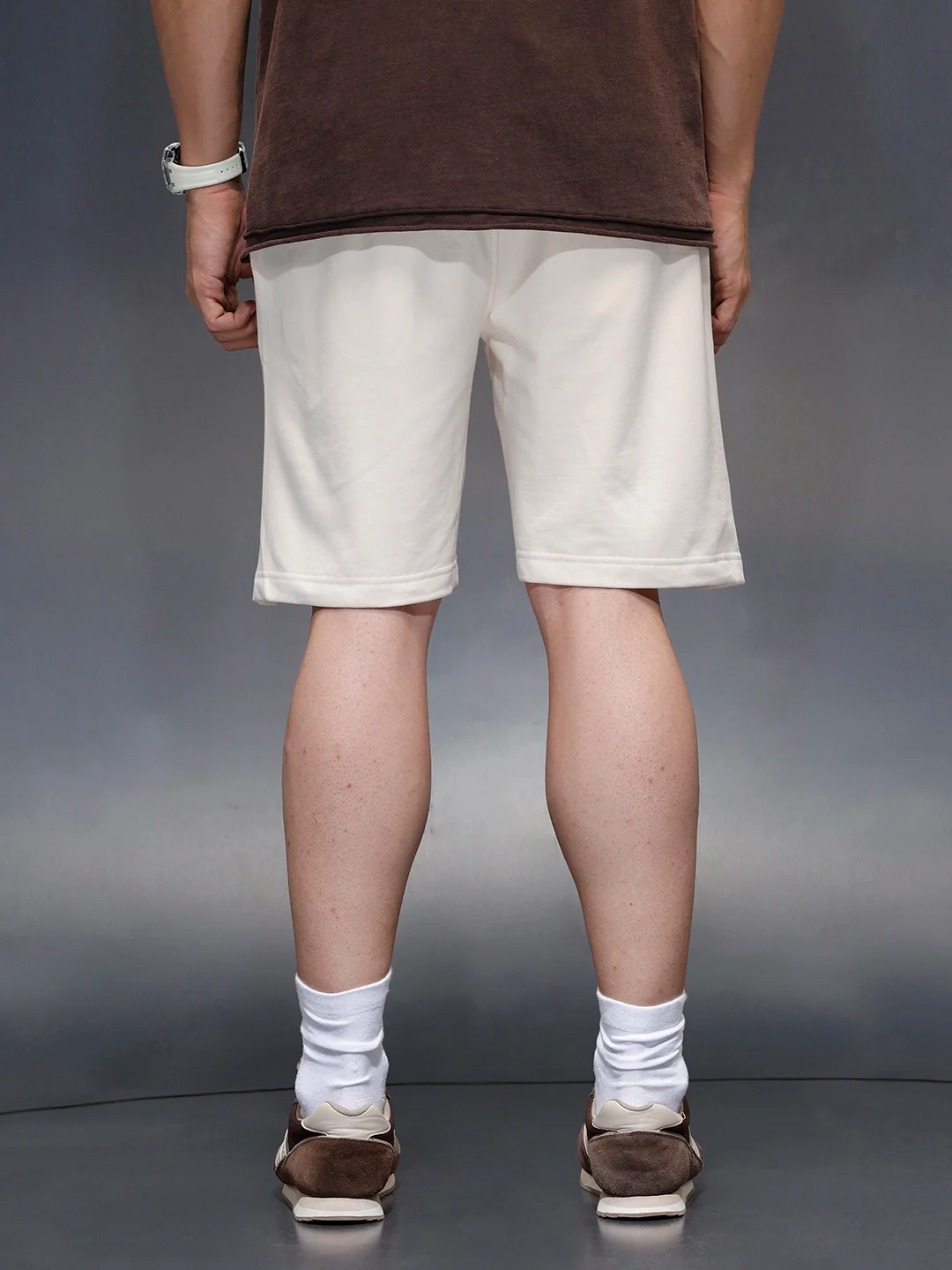 Men's printed regular fit knit shorts  | Beige - Image 3