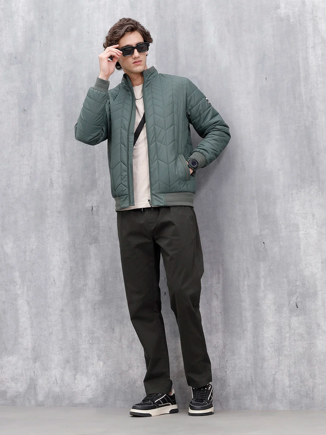 Men's Quilted Zip-Up Puffer Jacket | Dark Green - Image 2