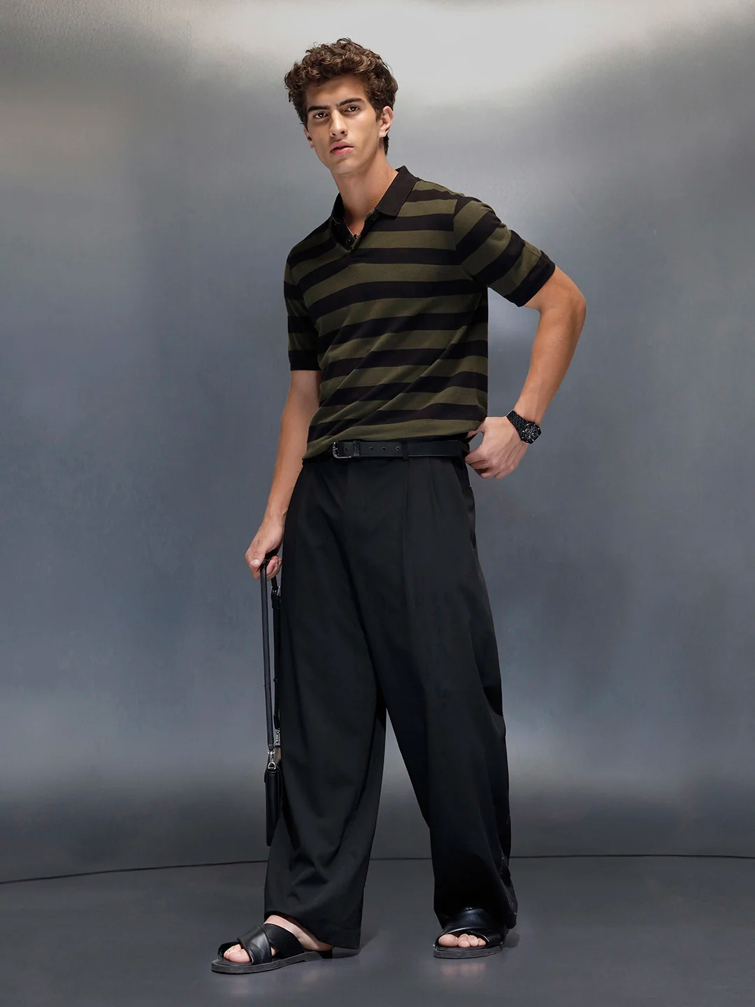 Men's regular fit polo stripes t-shirt  | Maroon - Image 2