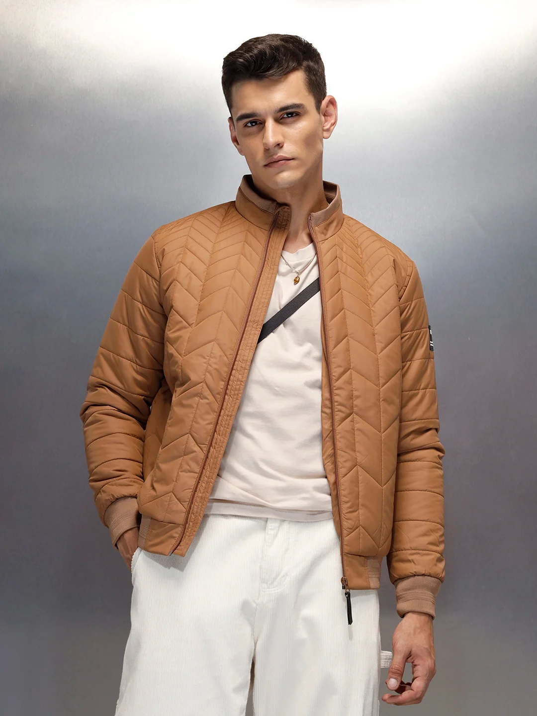 Men's Regular Fit Quilted puffer jacket  | Brown - Image 3