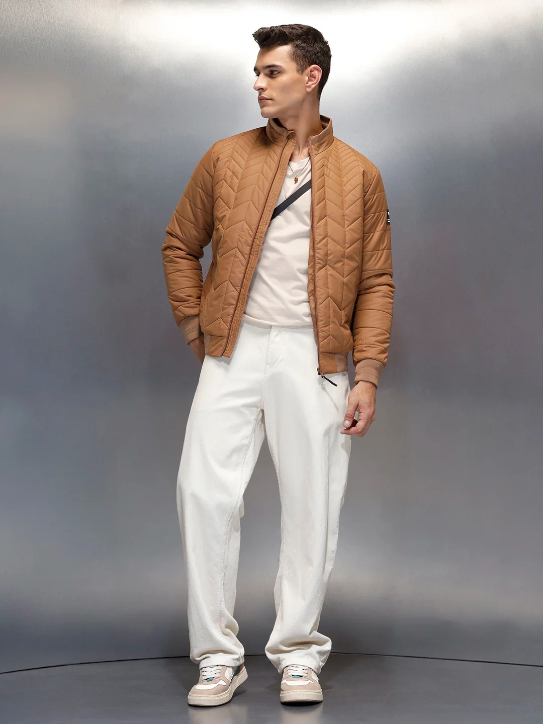 Men's Regular Fit Quilted puffer jacket  | Brown - Image 4