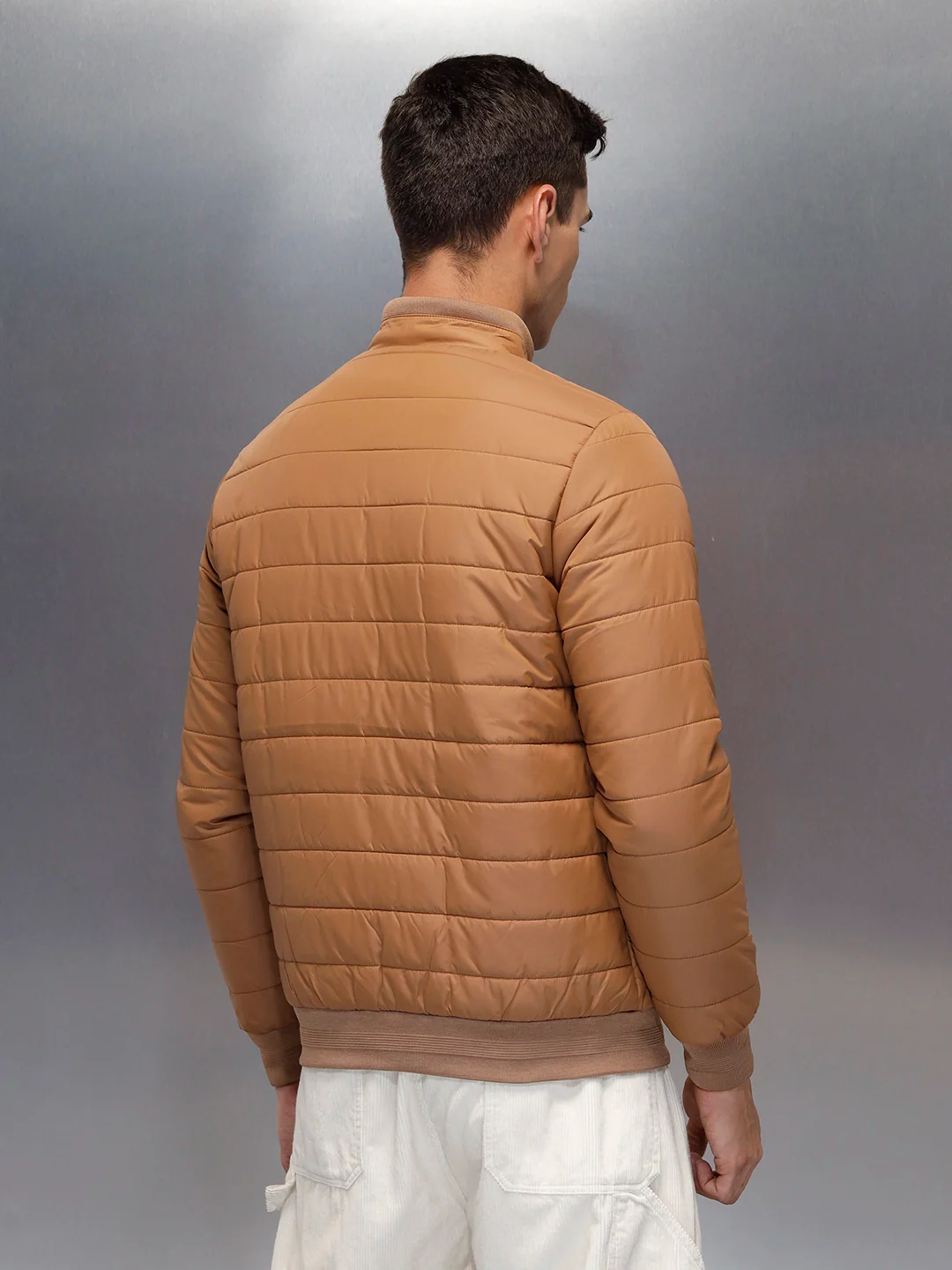 Men's Regular Fit Quilted puffer jacket  | Brown - Image 5