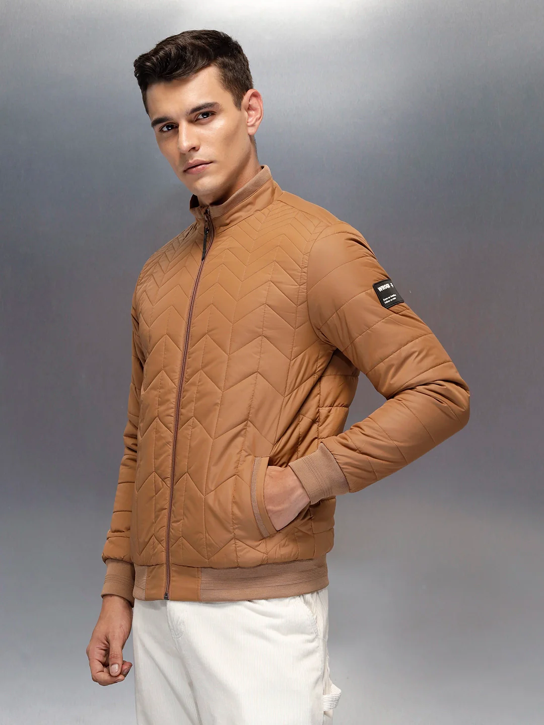 Men's Regular Fit Quilted puffer jacket  | Brown - Image 6