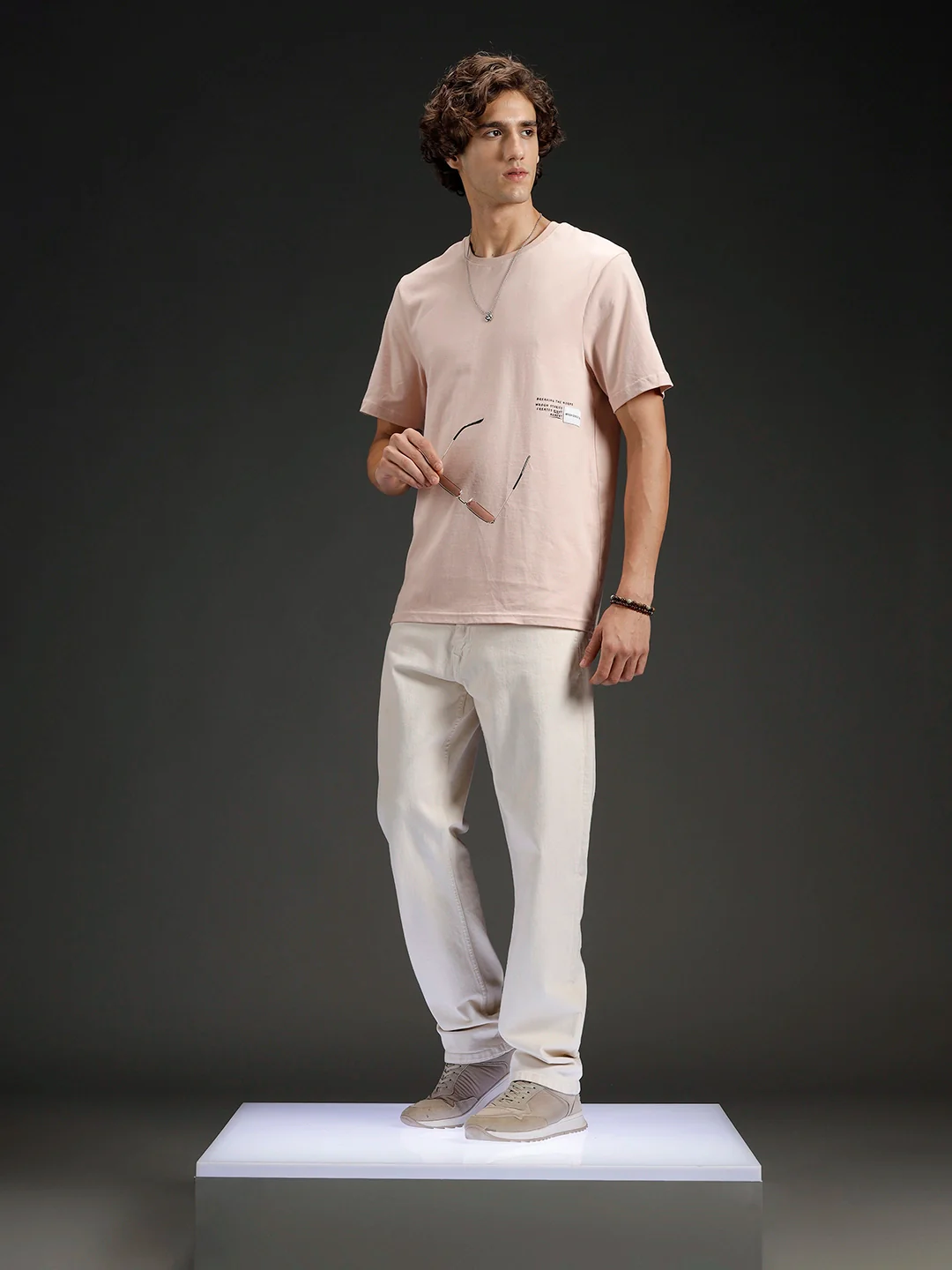 Men's Regular Fit T-shirt with Placement Graphic | Pink - Image 2