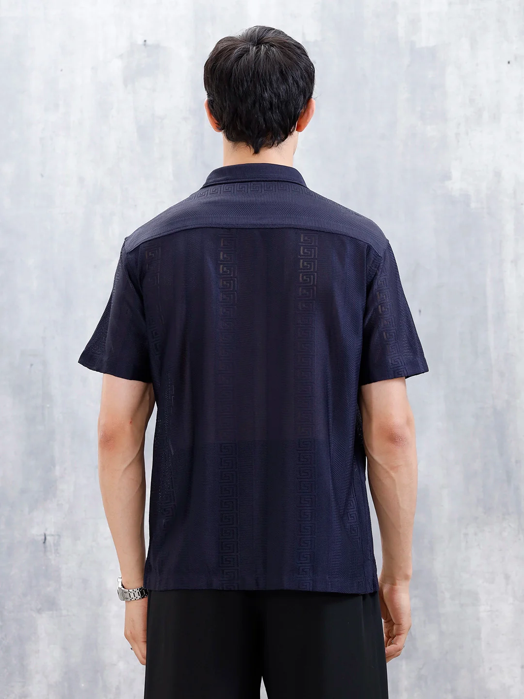 Men's Regular Fit Textured Shirt  | Navy Blue - Image 3
