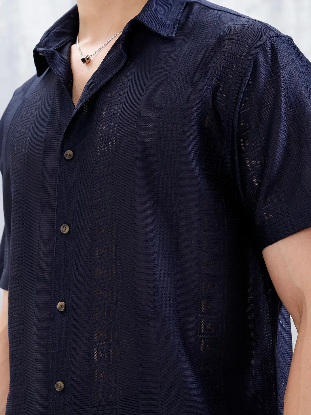 Men's Regular Fit Textured Shirt  | Navy Blue - Image 5