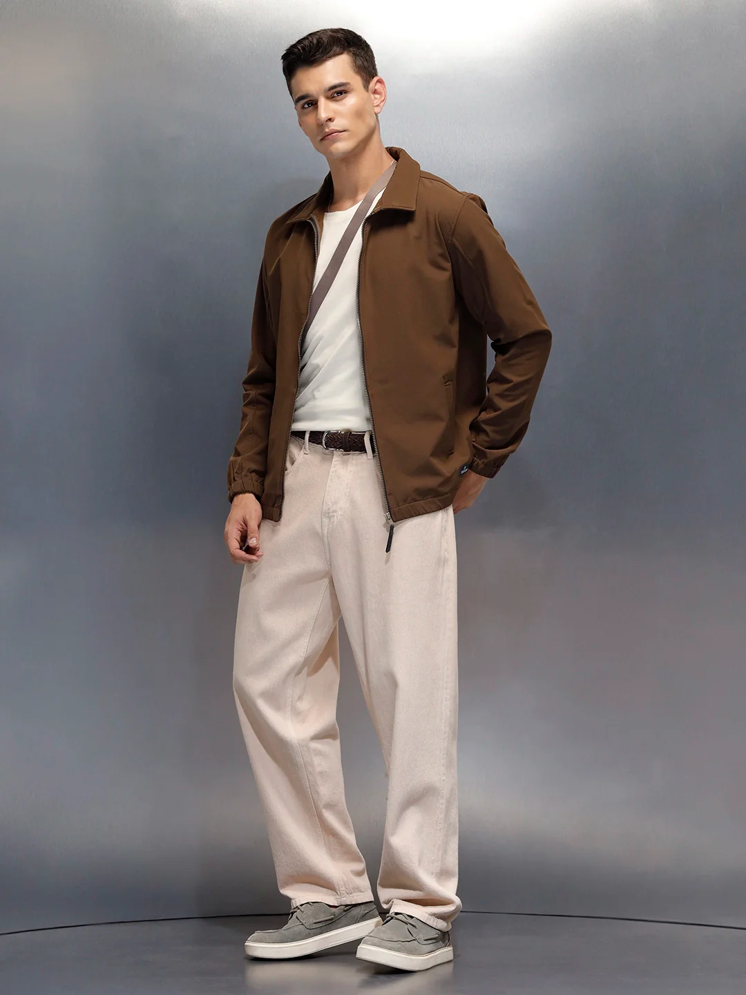 Men's Regular Fit Zip-up Jacket  | Brown - Image 3