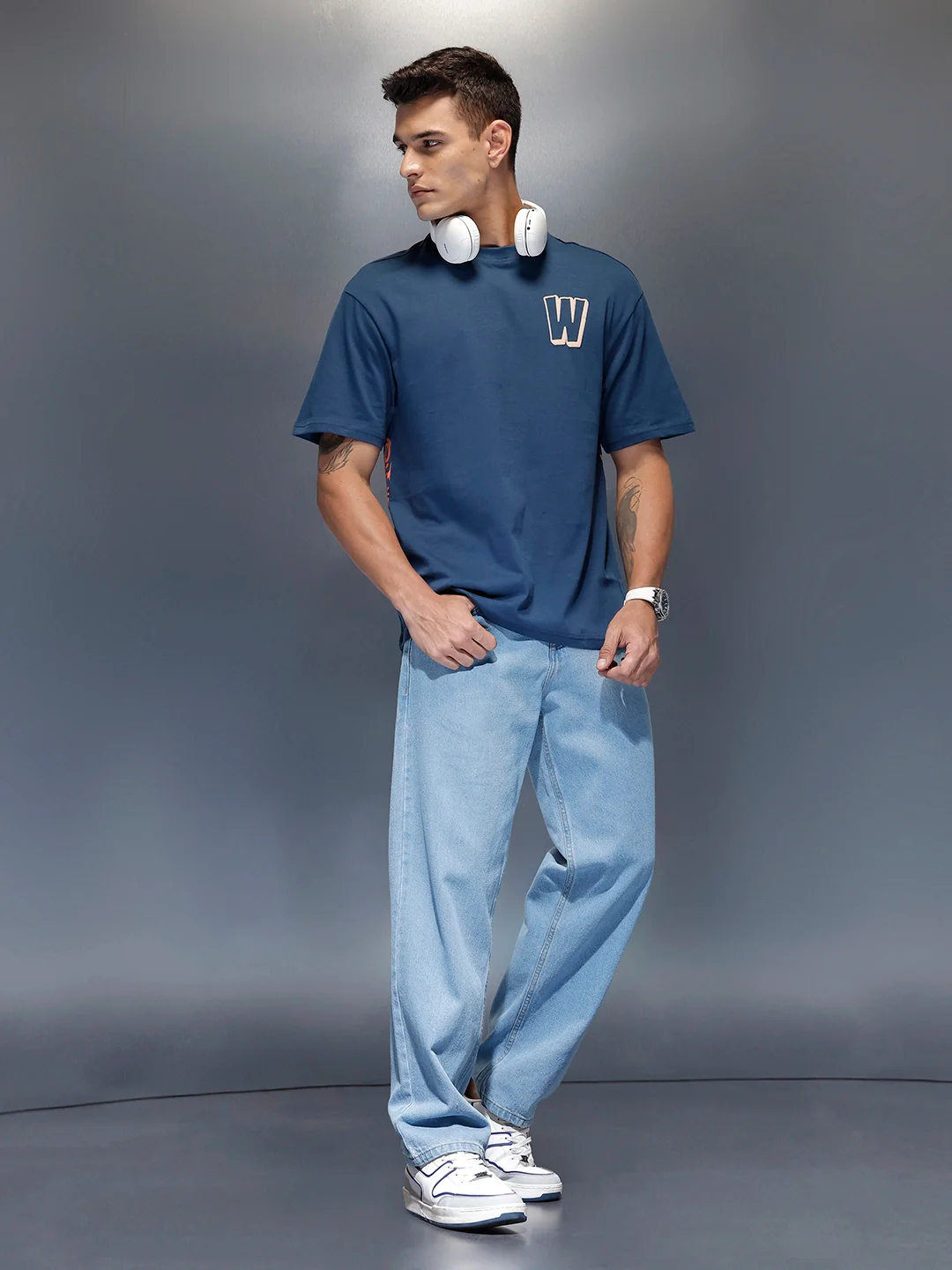 Men's relaxed fit T-shirt with statement WROGN graphic | Blue - Image 2