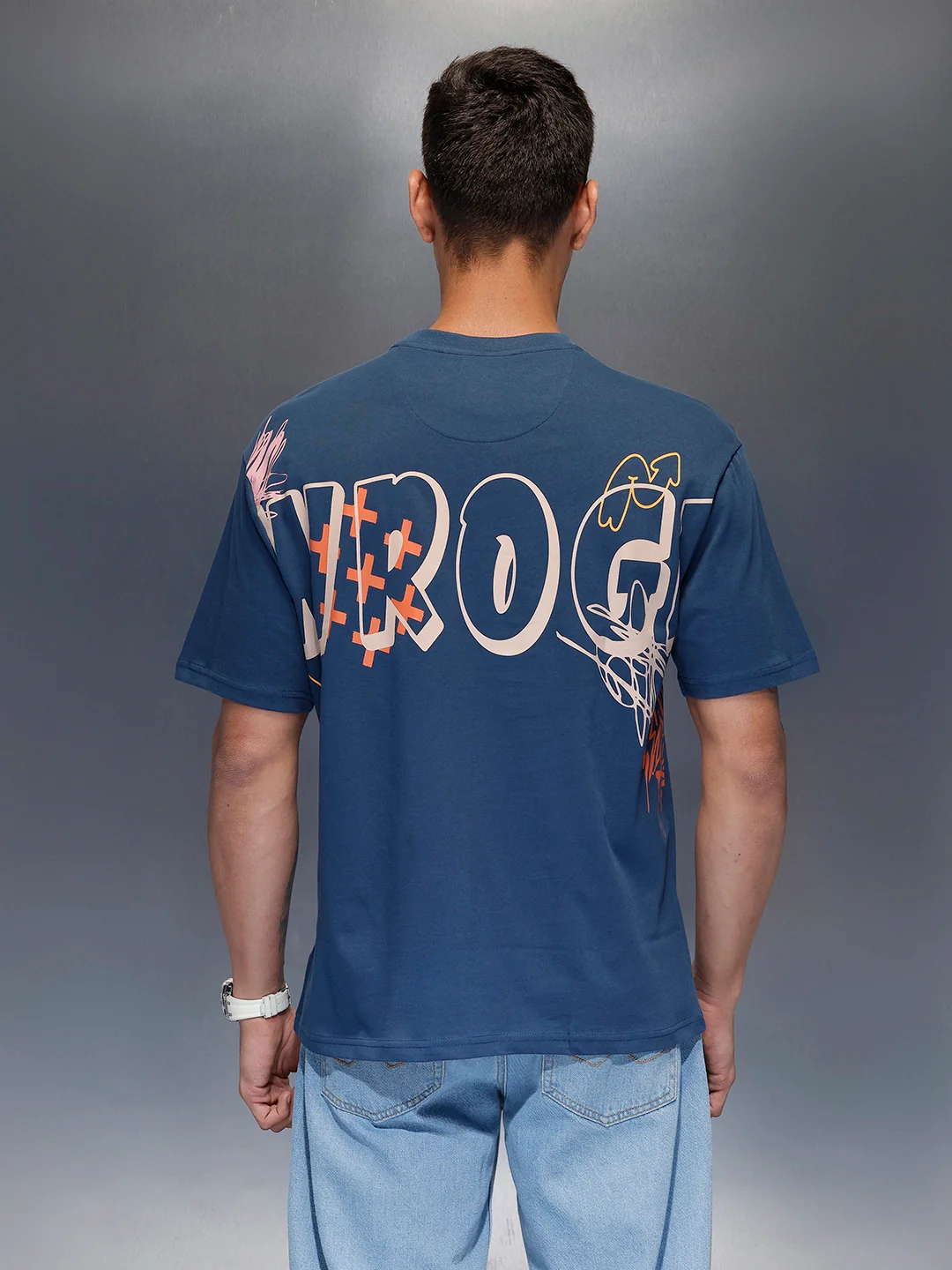 Men's relaxed fit T-shirt with statement WROGN graphic | Blue - Image 3