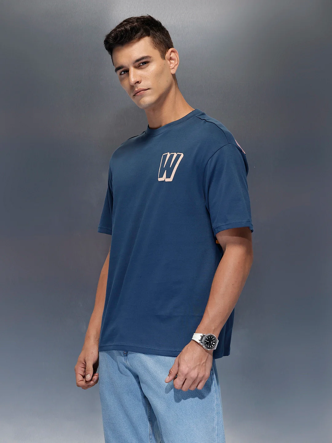 Men's relaxed fit T-shirt with statement WROGN graphic | Blue - Image 4