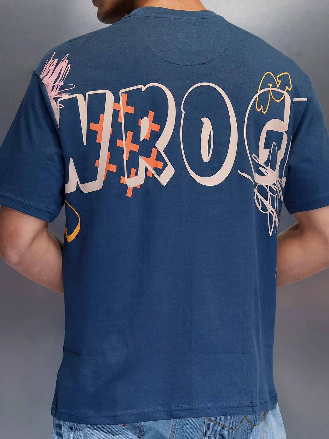 Men's relaxed fit T-shirt with statement WROGN graphic | Blue - Image 5