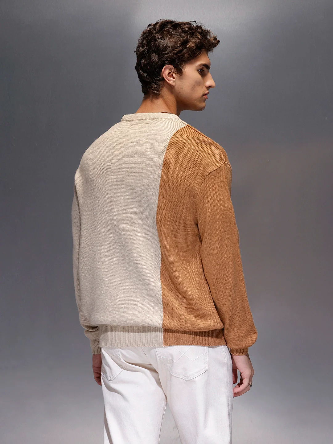 Men's Slim Fit Cable Knit Colorblocked Sweater  |  White - Image 3