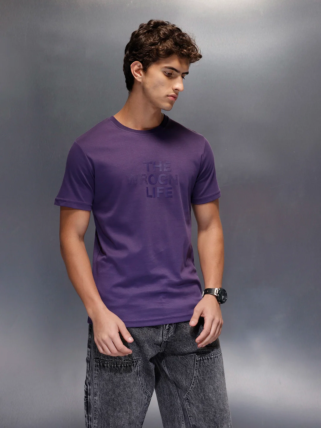 Men's Slim Fit Casual Graphic Tee  |  Purple - Image 4