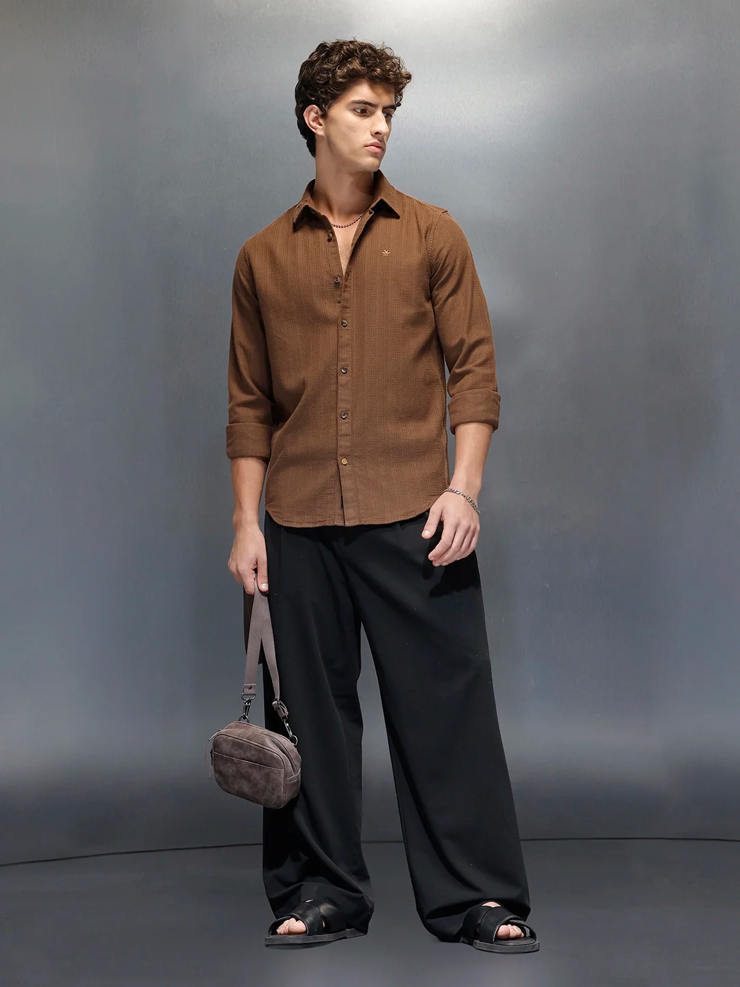 Men's Slim Fit Casual Shirt  |  Dark Brown - Image 2