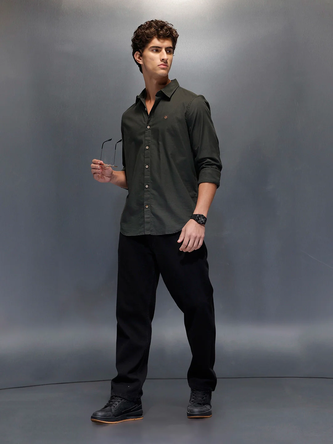 Men's Slim Fit Casual Shirt  |  Dark Green - Image 2