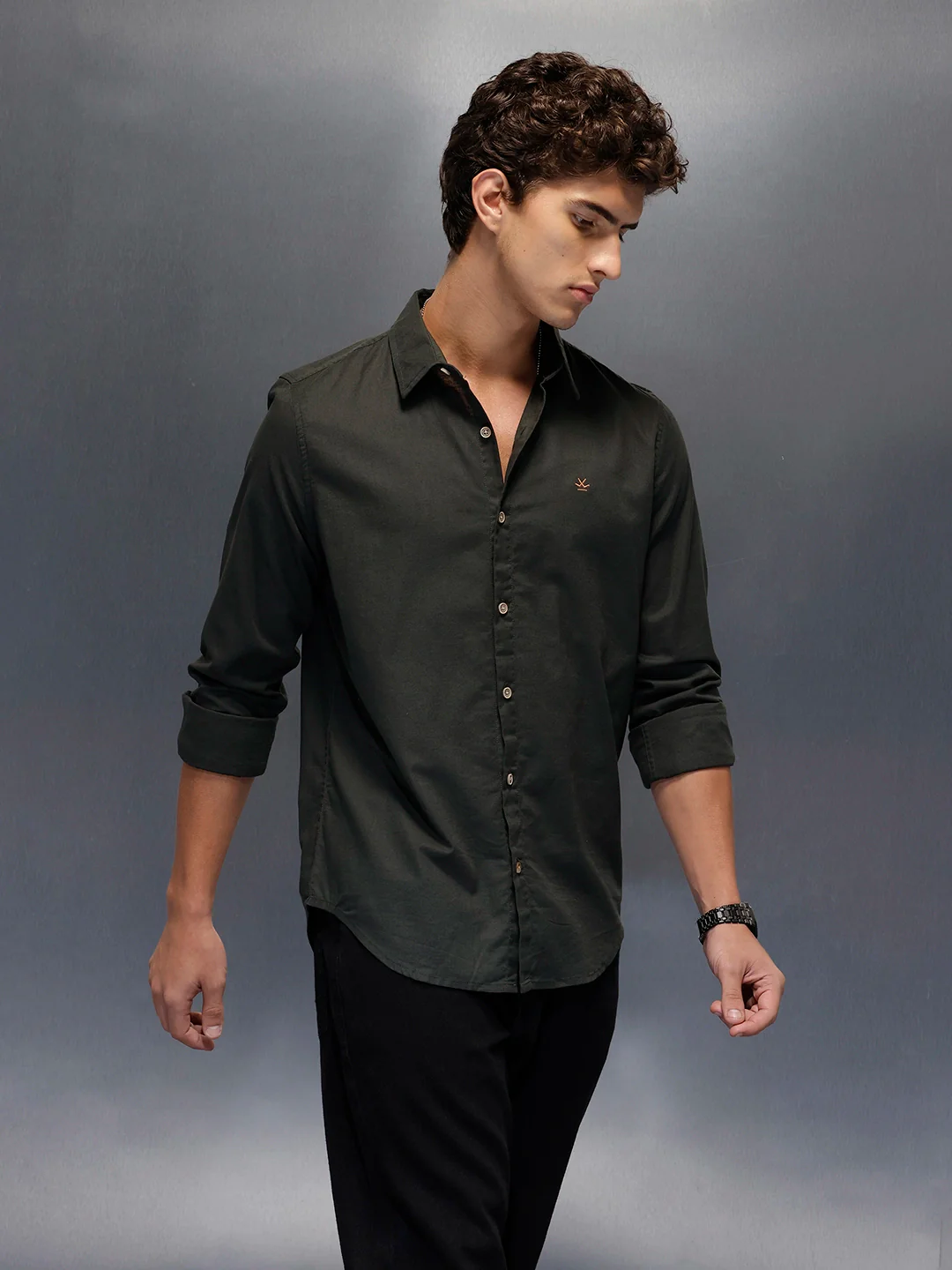 Men's Slim Fit Casual Shirt  |  Dark Green - Image 3
