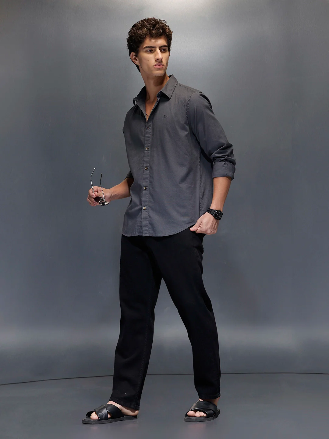 Men's Slim Fit Casual Shirt  |  Dark Grey - Image 2