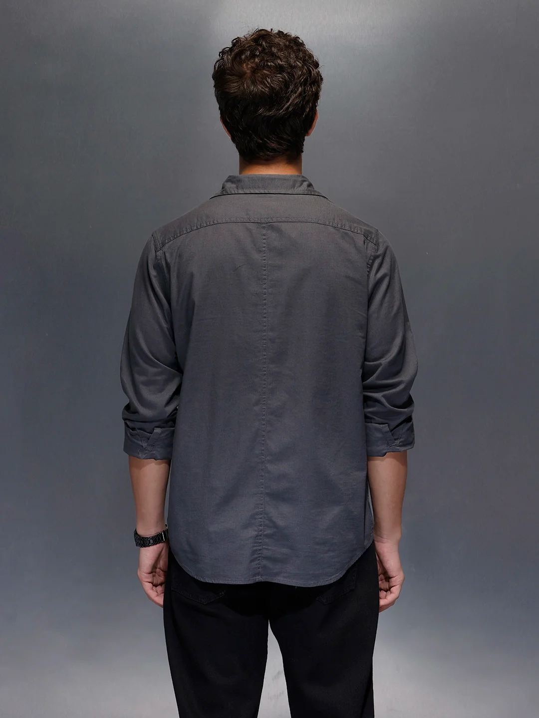 Men's Slim Fit Casual Shirt  |  Dark Grey - Image 3