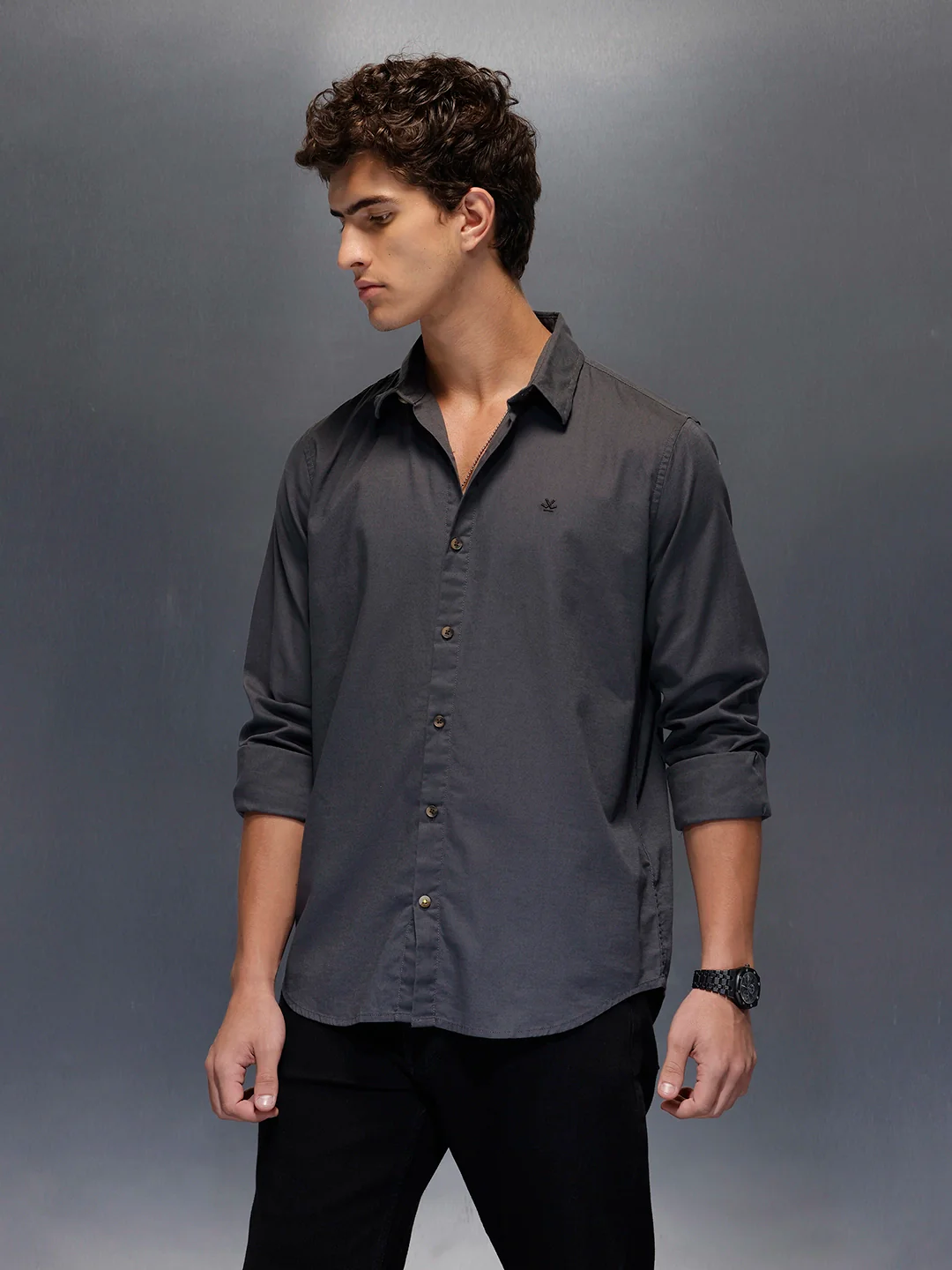 Men's Slim Fit Casual Shirt  |  Dark Grey - Image 4
