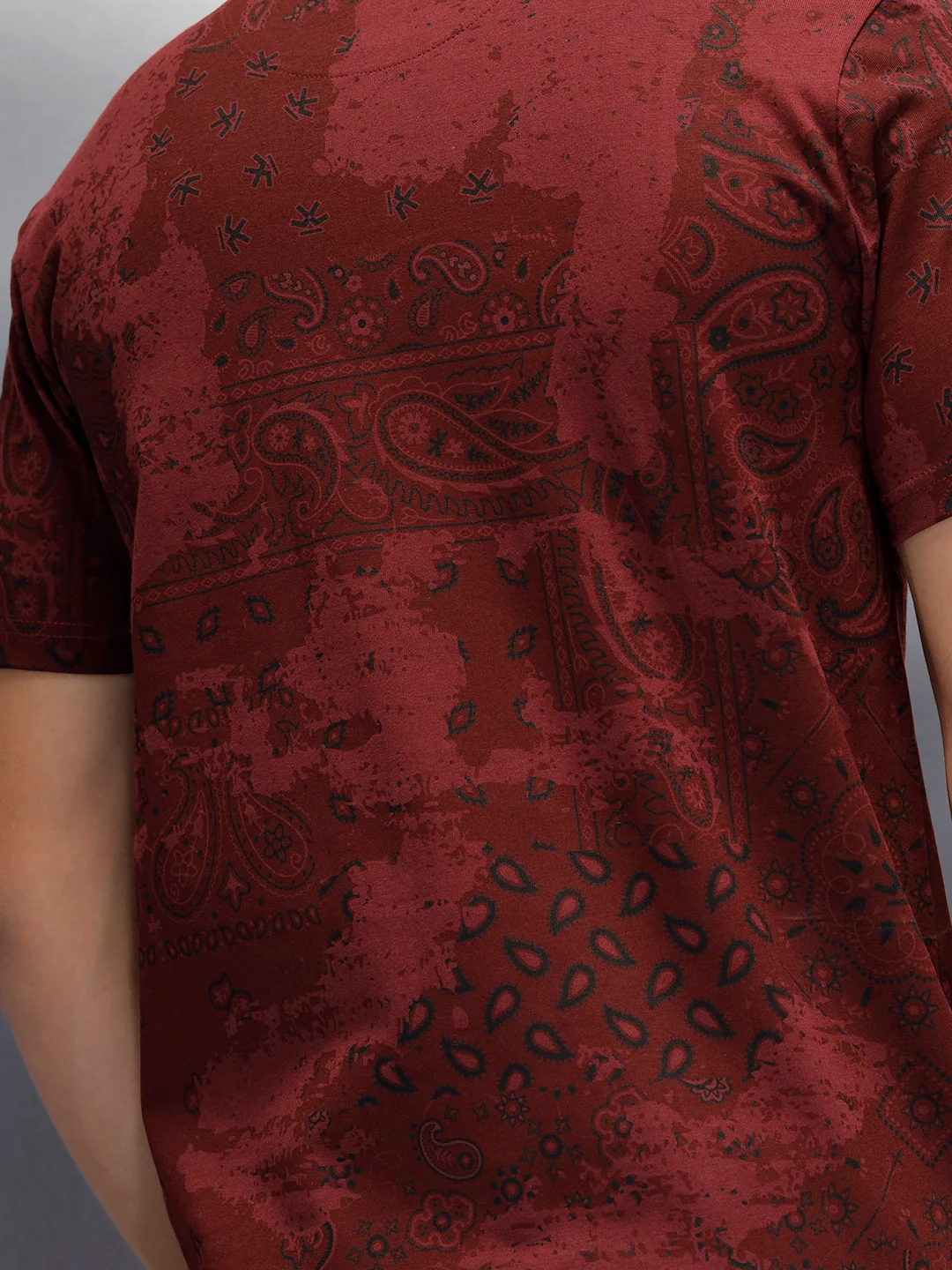 Men's slim fit Casual Tshirt with Paisley AOP  | Maroon - Image 5