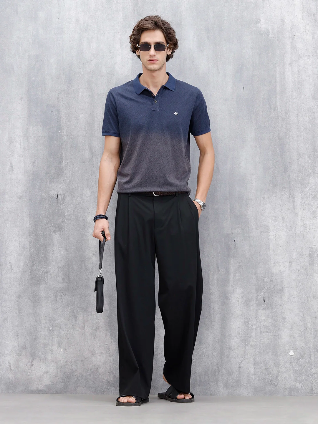 Men's Slim Fit Washed Polo T-Shirt | Dark Blue - Image 2