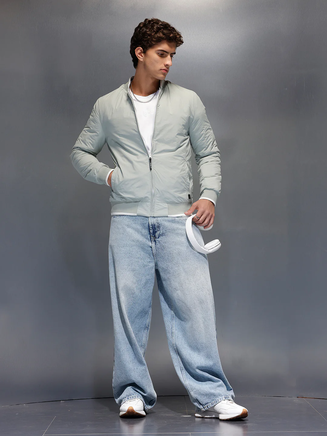 Men's Slim Fit Zip-up Nylon Jacket with Bottom Rib  |  Grey - Image 2