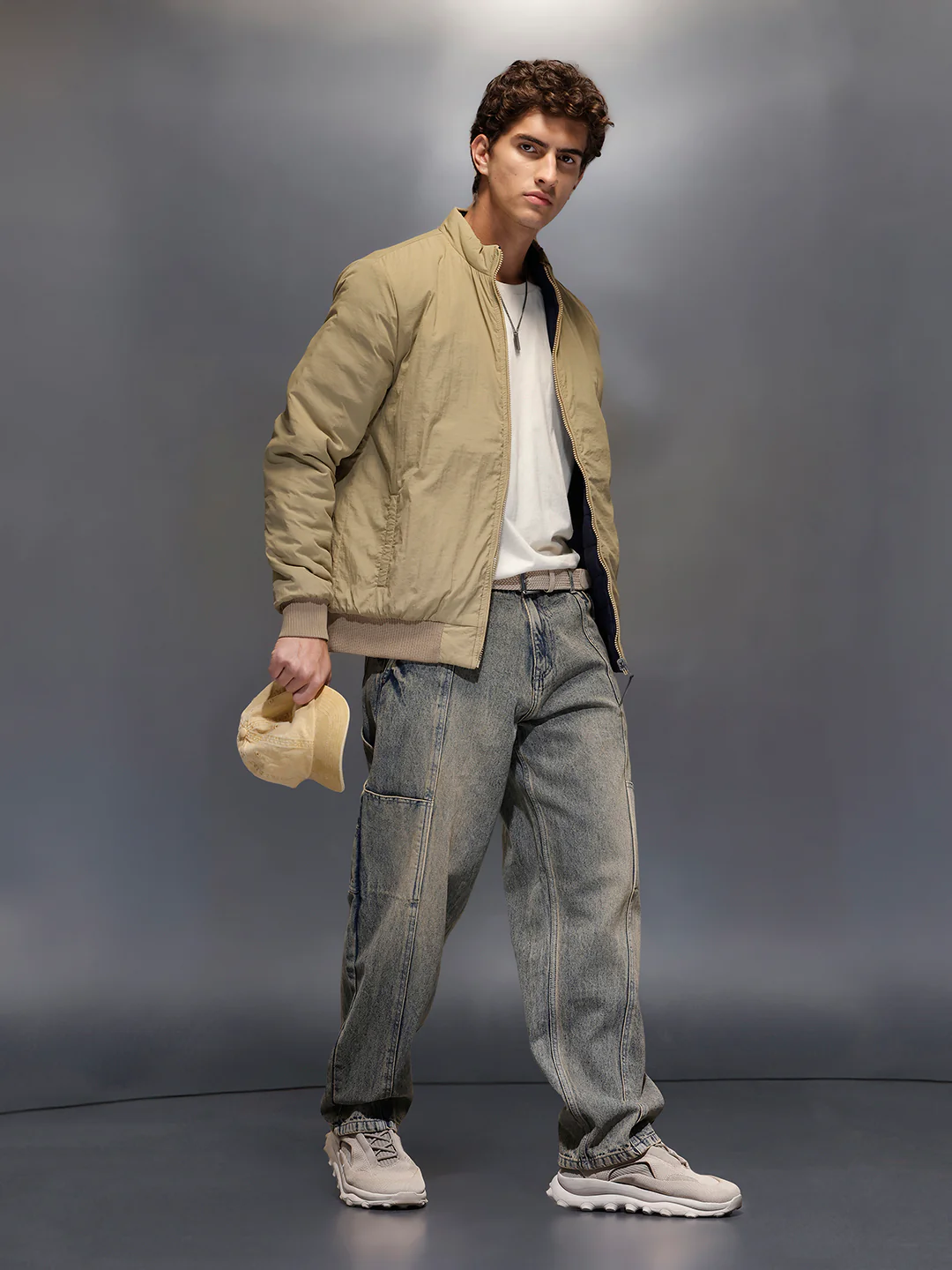 Men's Slim Fit Zip-up Nylon Jacket with Bottom Rib  |  Olive - Image 2