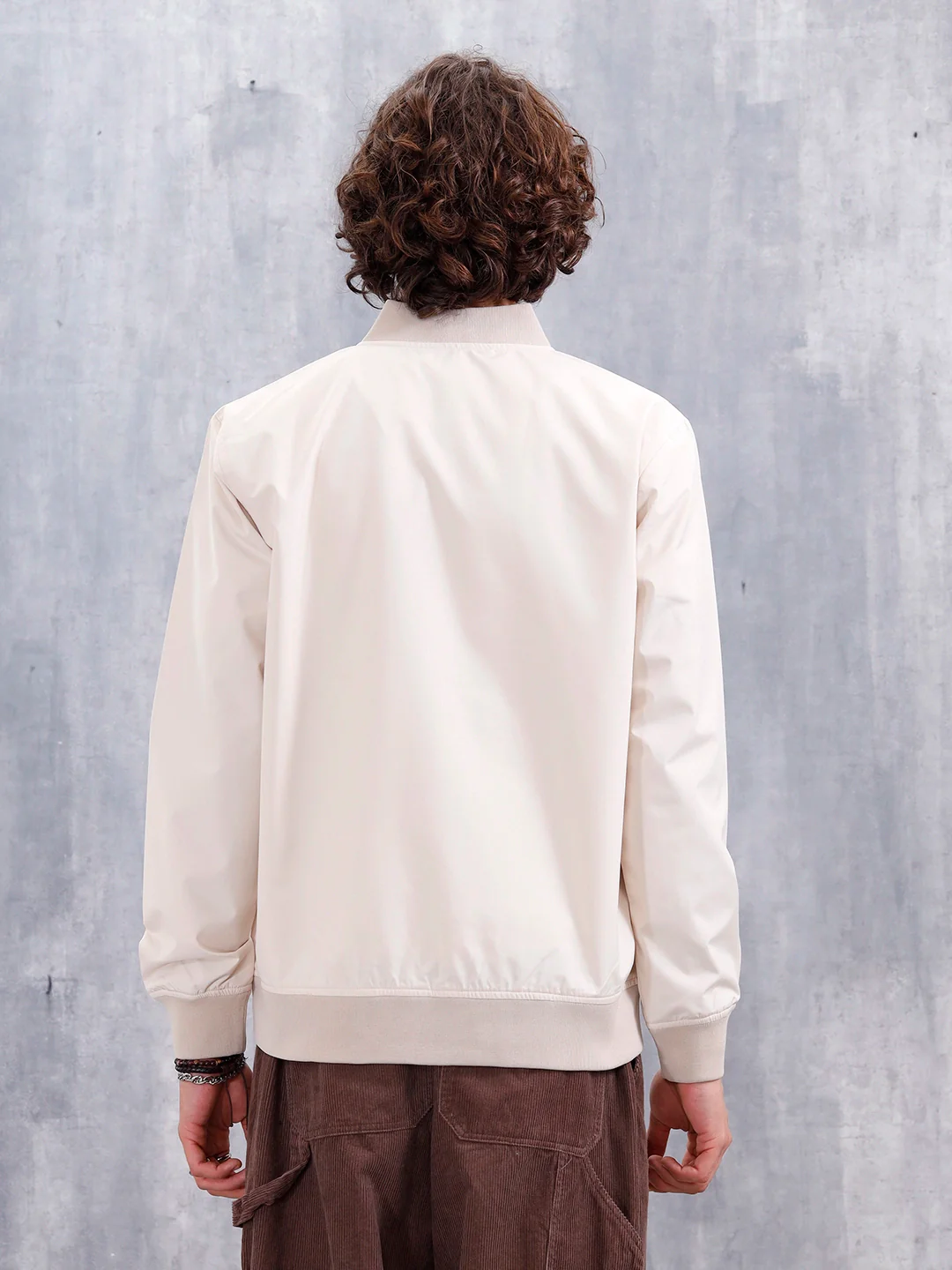 Men'S Solid Casual Bomber Jacket | Beige - Image 2