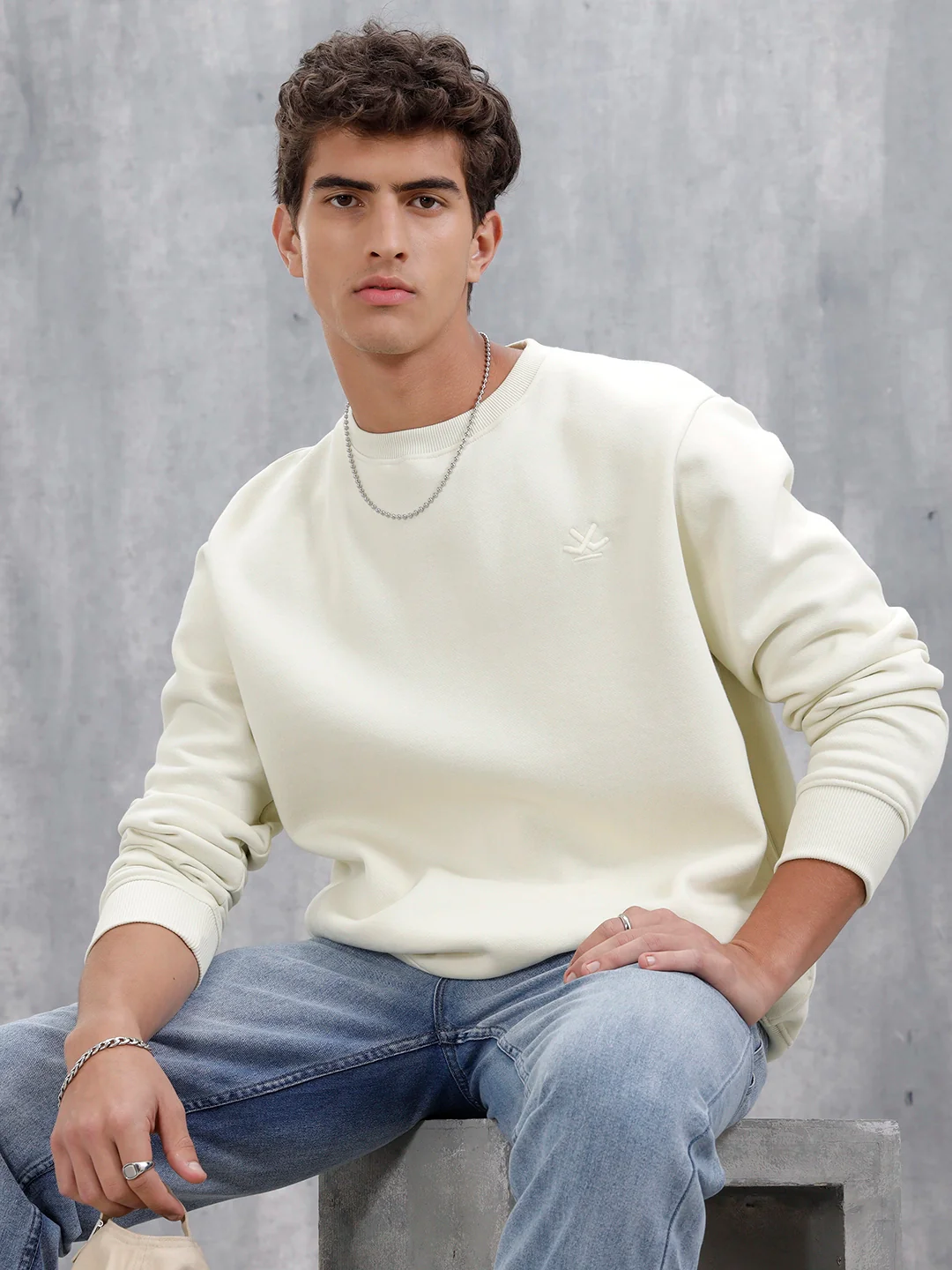 Men's Solid Casual Comfort Fit Sweatshirt | Aloe Wash - Image 8