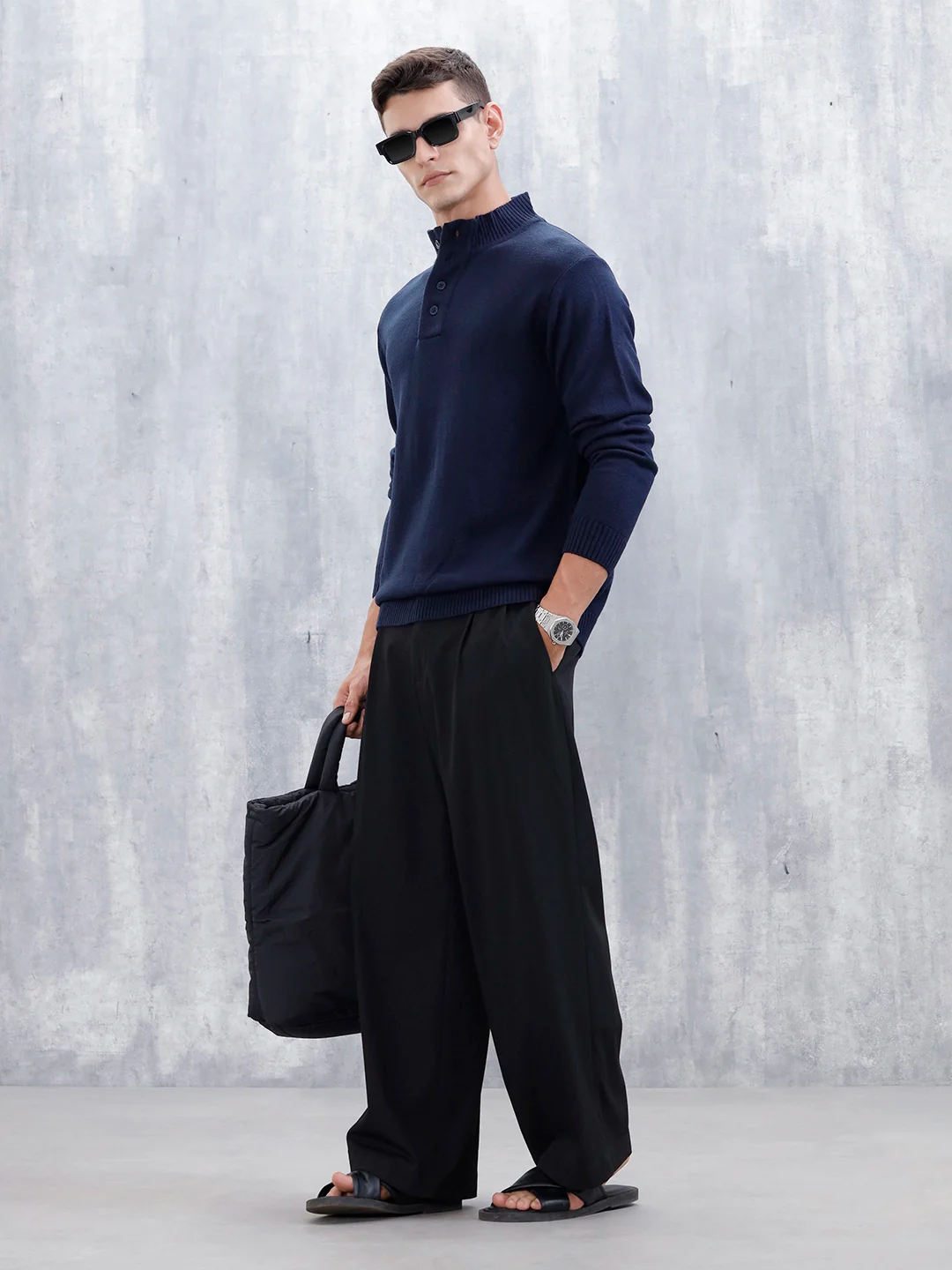 Men's Solid Slim Fit Pullover | Black - Image 2