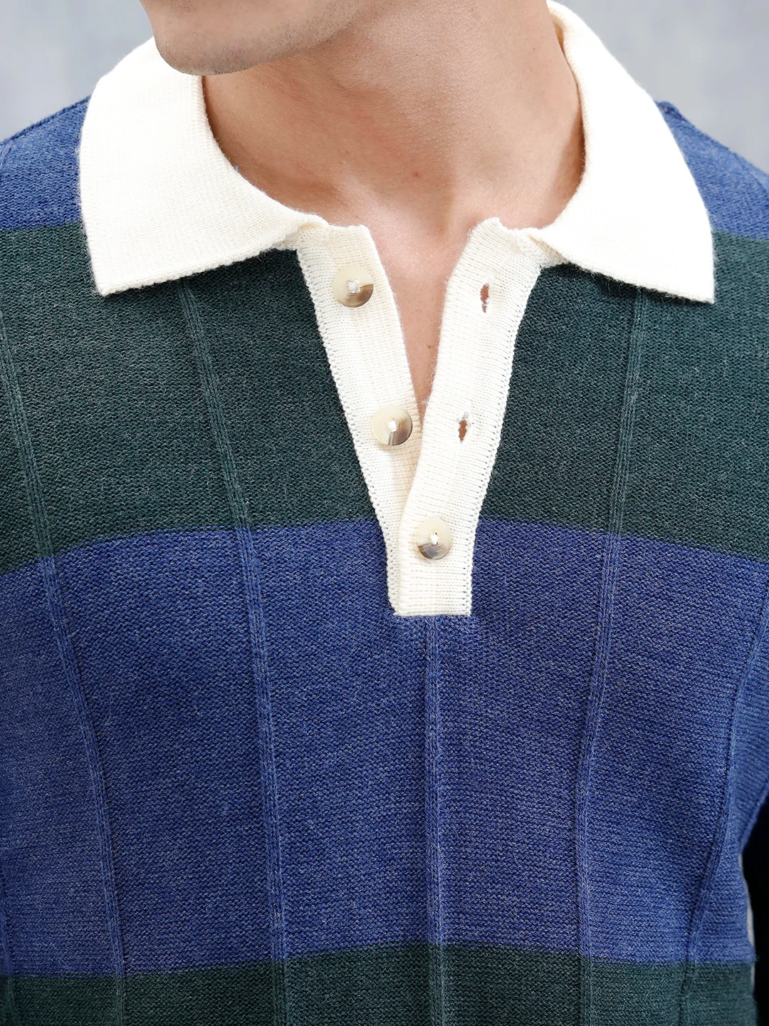 Men's Striped Polo Collar Sweater | Blue - Image 5