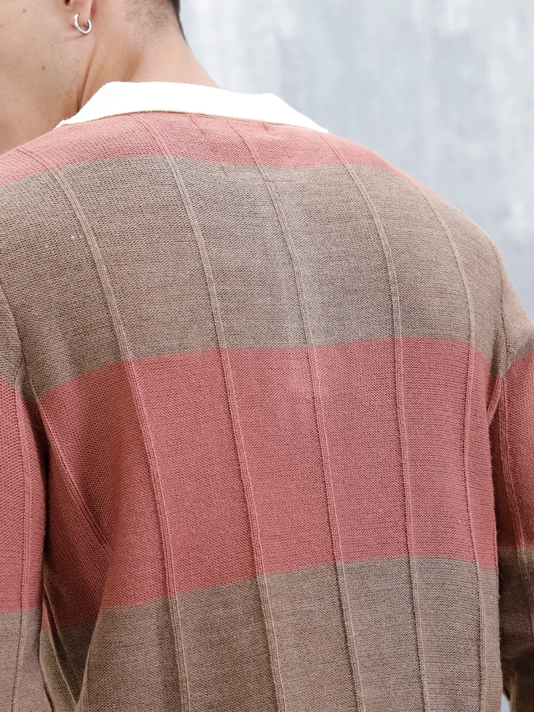 Men's Striped Polo Collar Sweater | Brown - Image 5