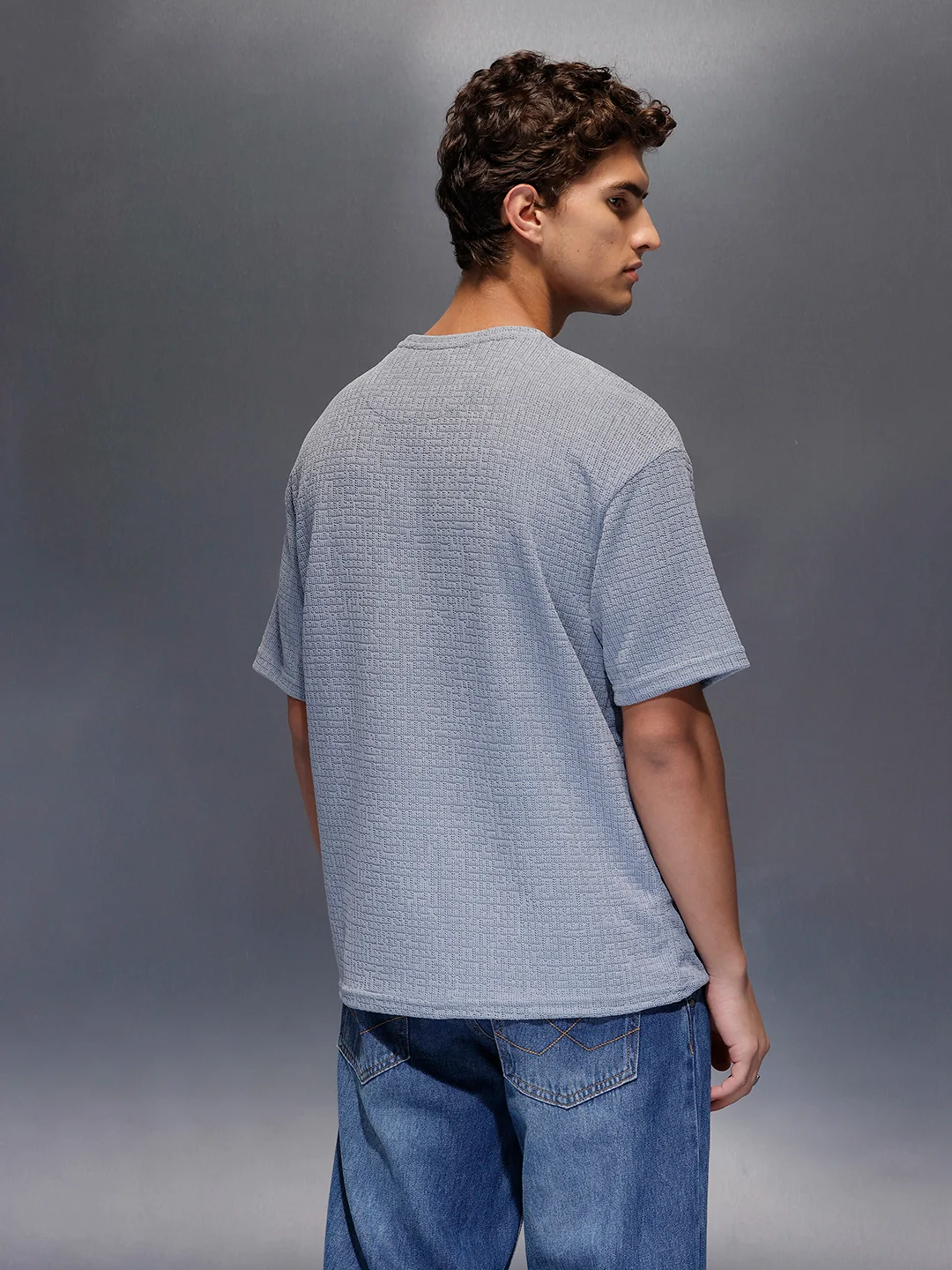 Men's Textured Oversized T-shirt  |  Blue - Image 3