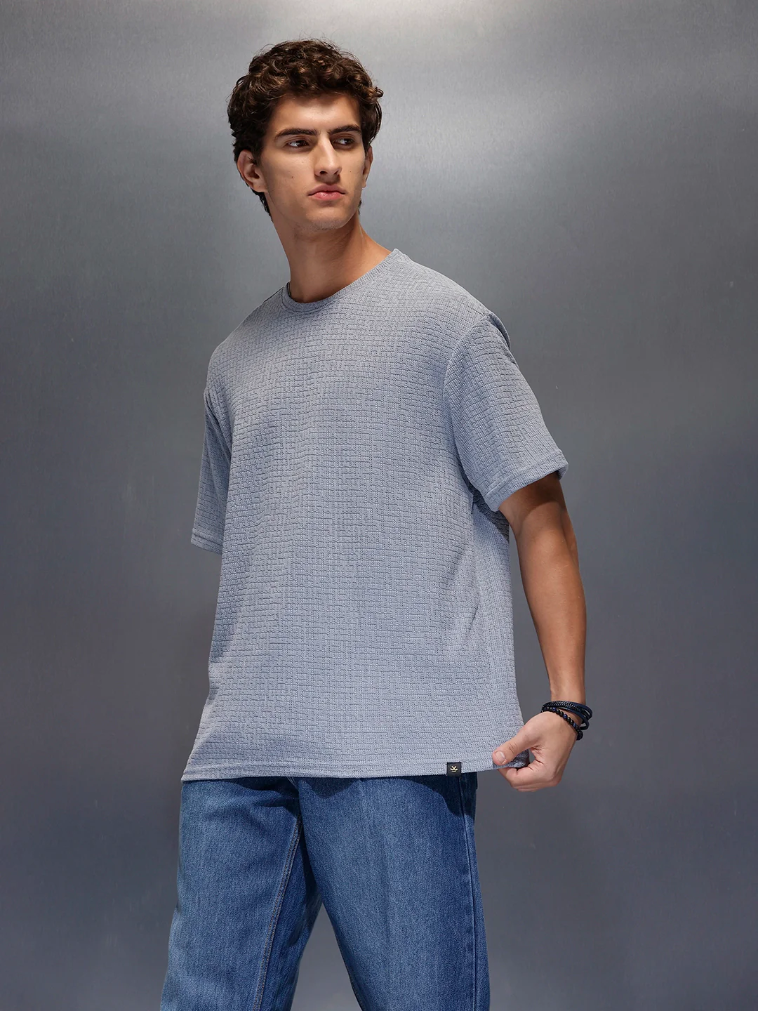 Men's Textured Oversized T-shirt  |  Blue - Image 4