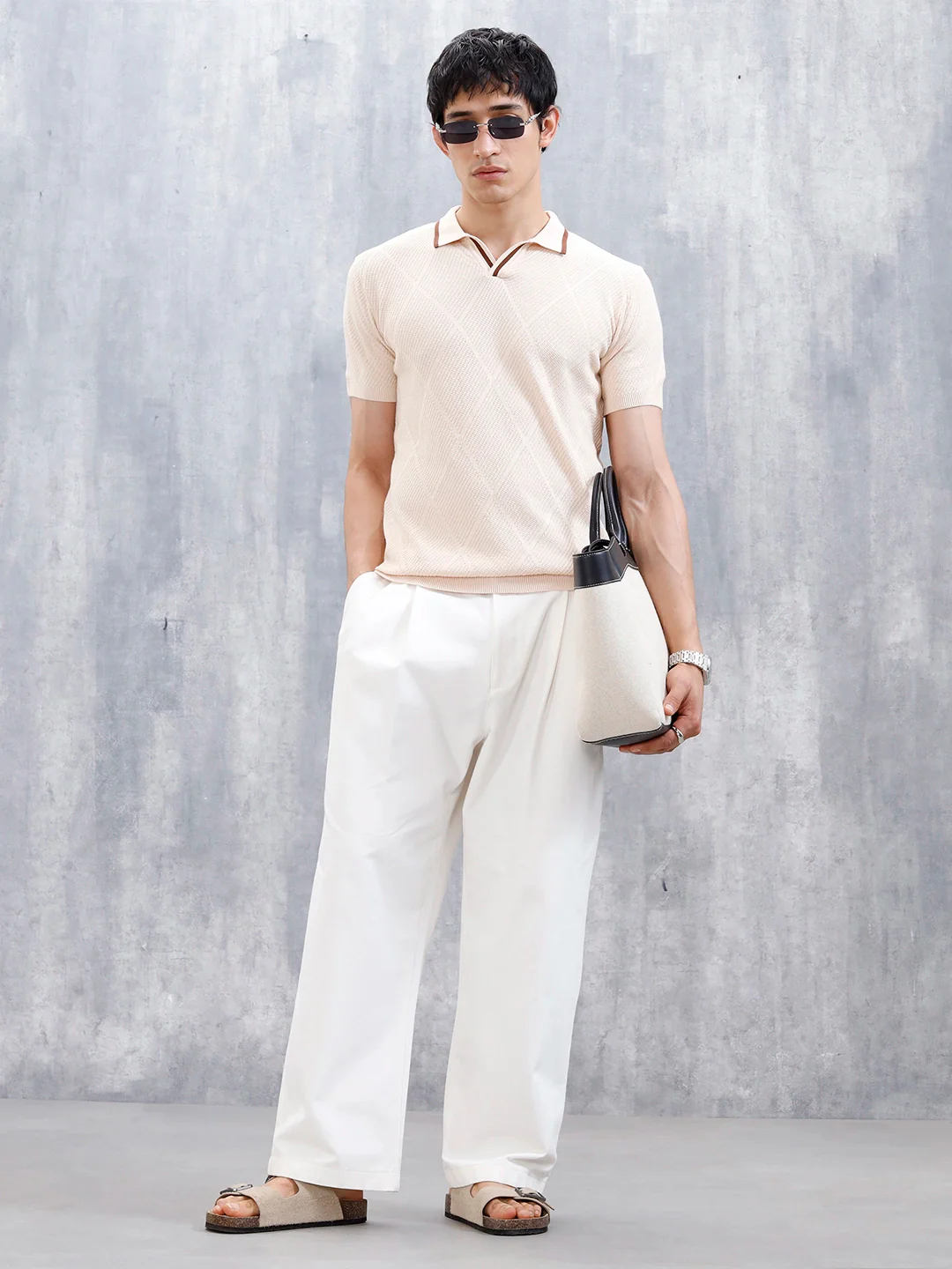 Men's Textured Slim Fit Polo Tshirt | Beige - Image 2