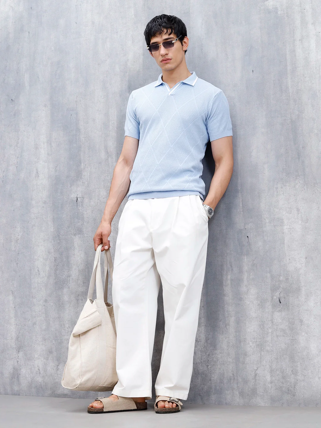 Men's Textured Slim Fit Polo Tshirt | Blue - Image 2