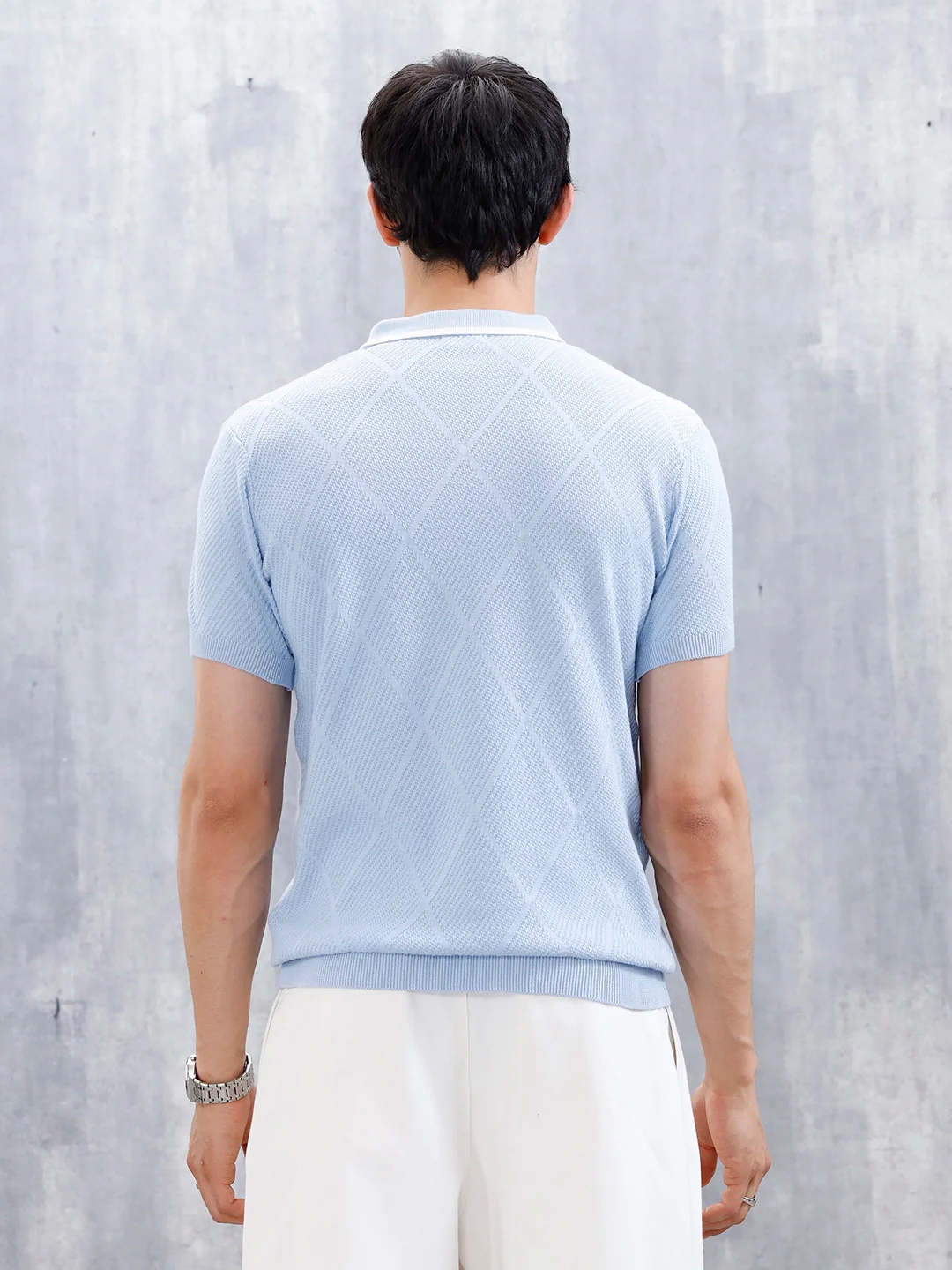 Men's Textured Slim Fit Polo Tshirt | Blue - Image 3