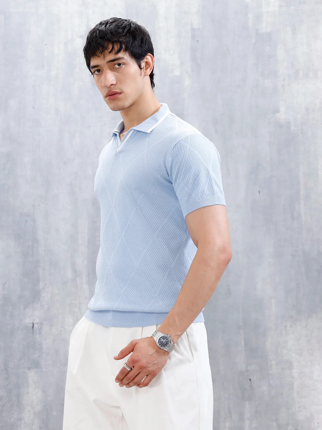 Men's Textured Slim Fit Polo Tshirt | Blue - Image 4