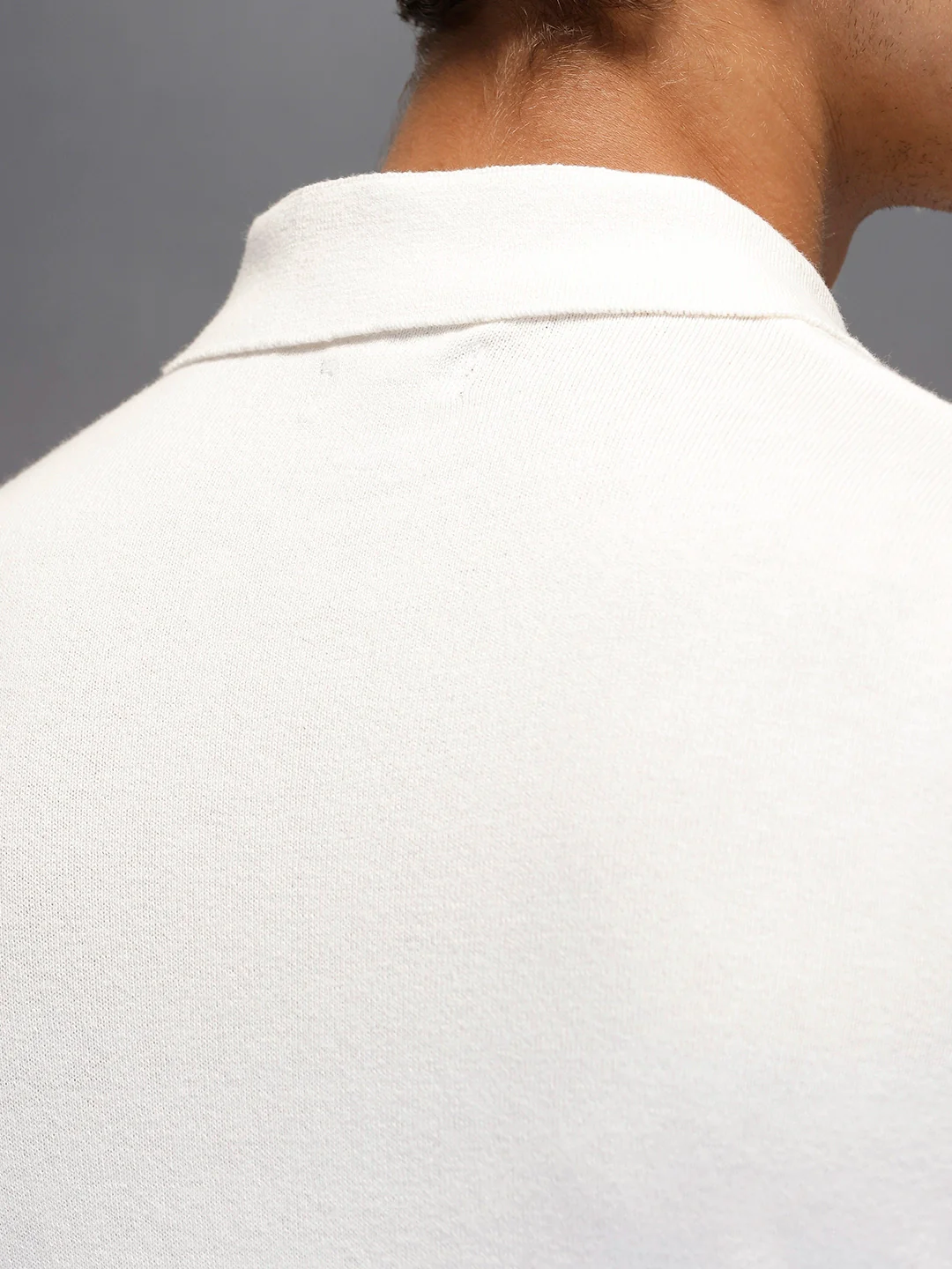 Men's Textured Zip- Up Polo T-Shirt  |  White - Image 4