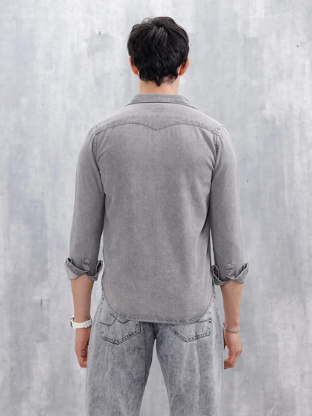 Men's Washed Slim Fit Denim Shirt | Grey - Image 5