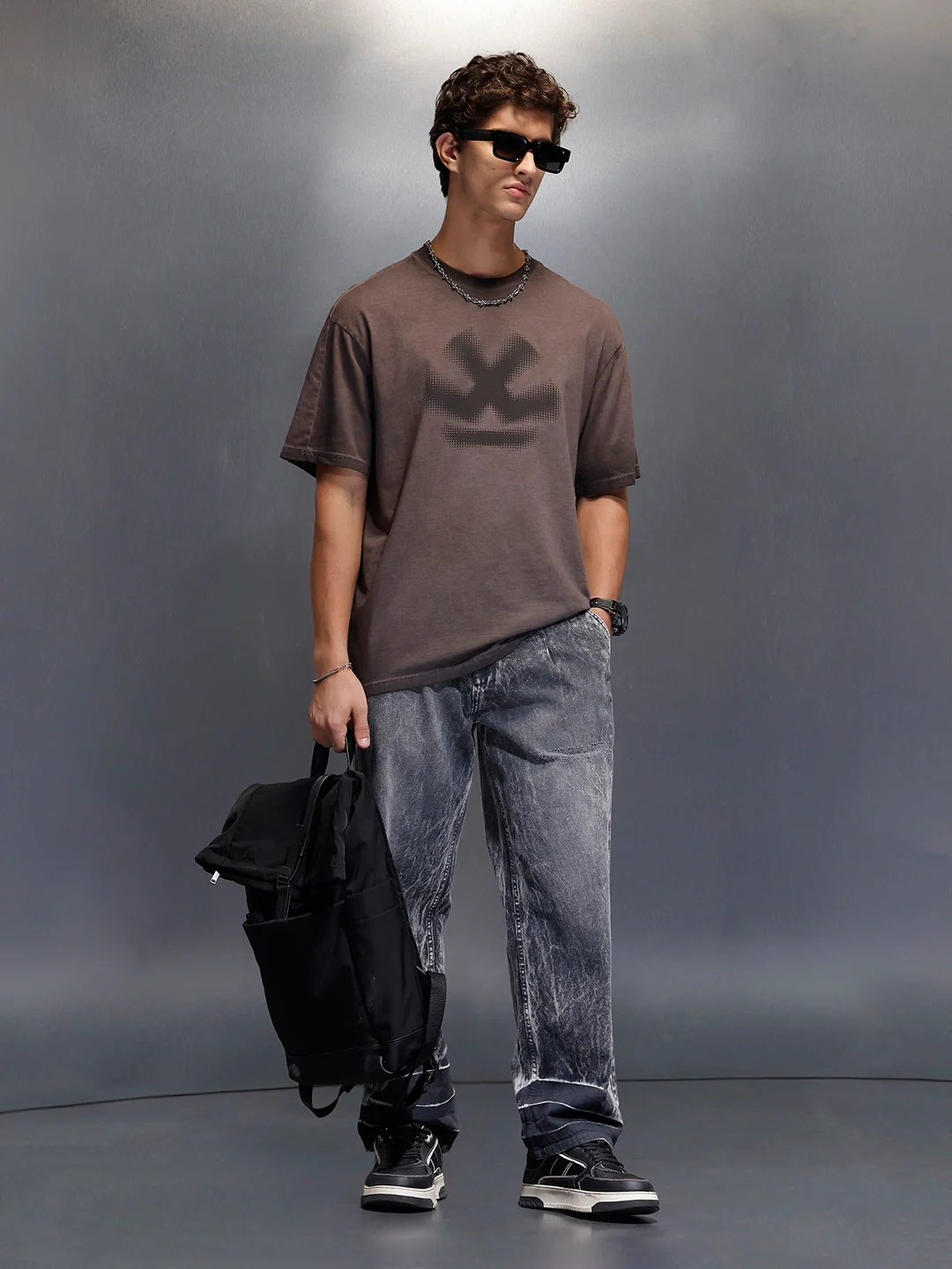 Men's Wrogn Branded Oversized washed Tee |  Brown - Image 2