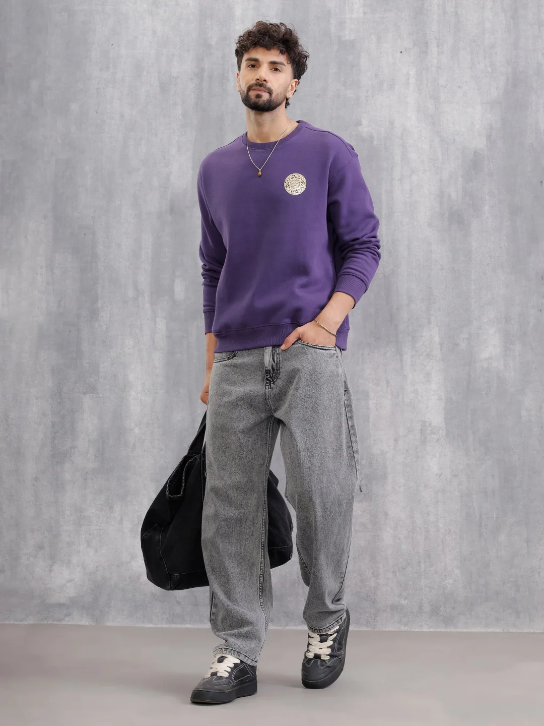 Metalic Foil Printed Sweatshirt | Purple - Image 2