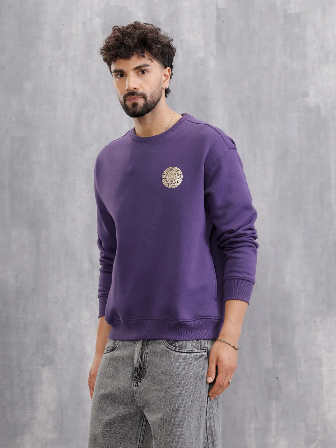 Metalic Foil Printed Sweatshirt | Purple - Image 6
