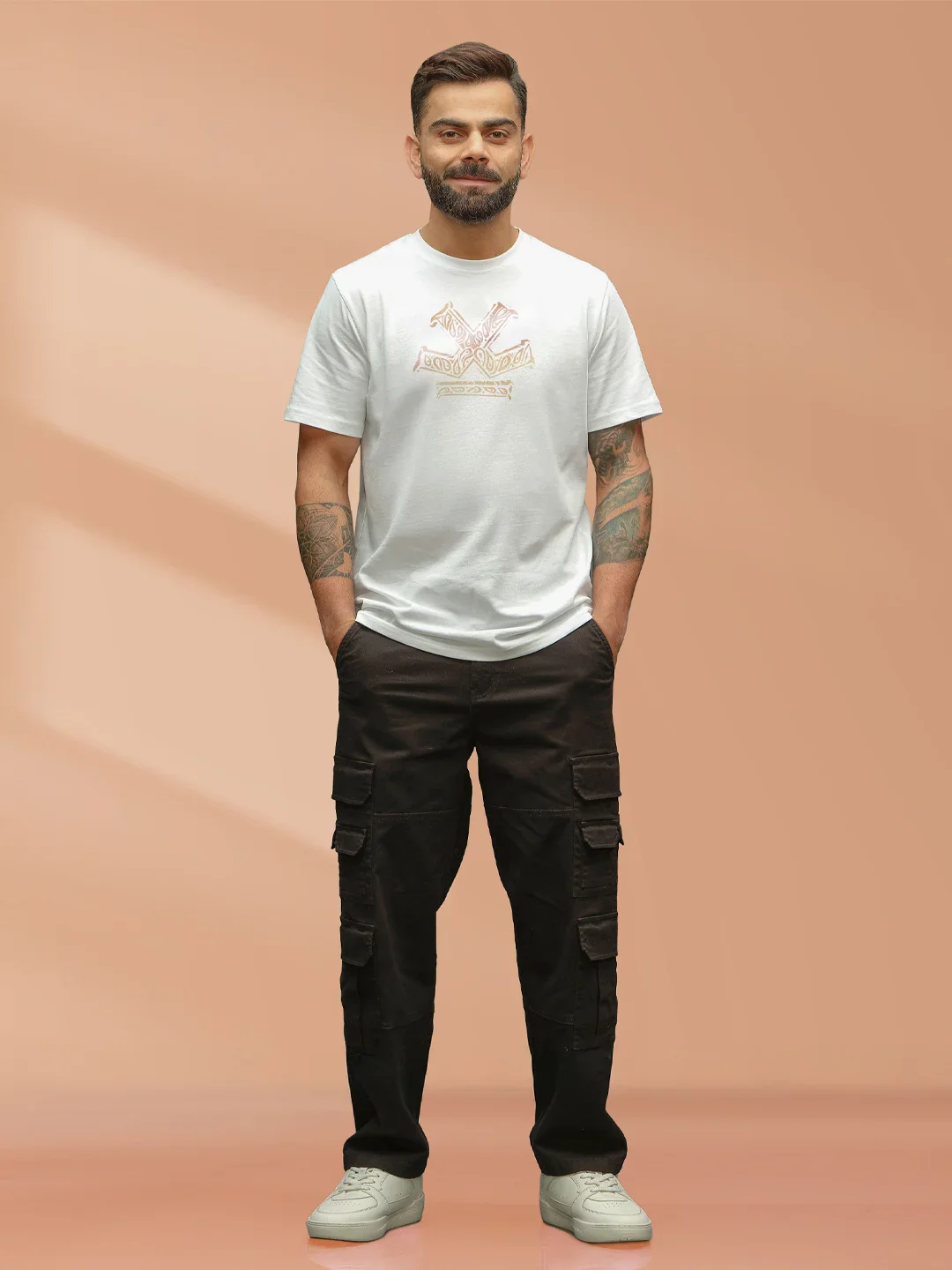 Metallic Foil Printed Slim Fit T-Shirt | White - Image 2